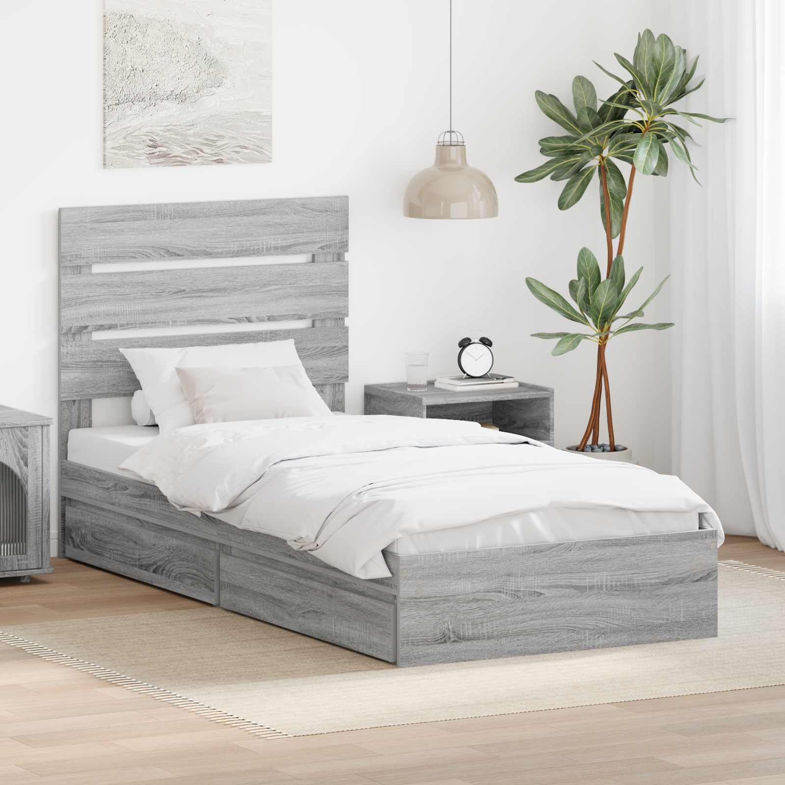 vidaXL Aufbewahrungsbett Graues Sonoma 200 x 200 cm Holzwerkstoff