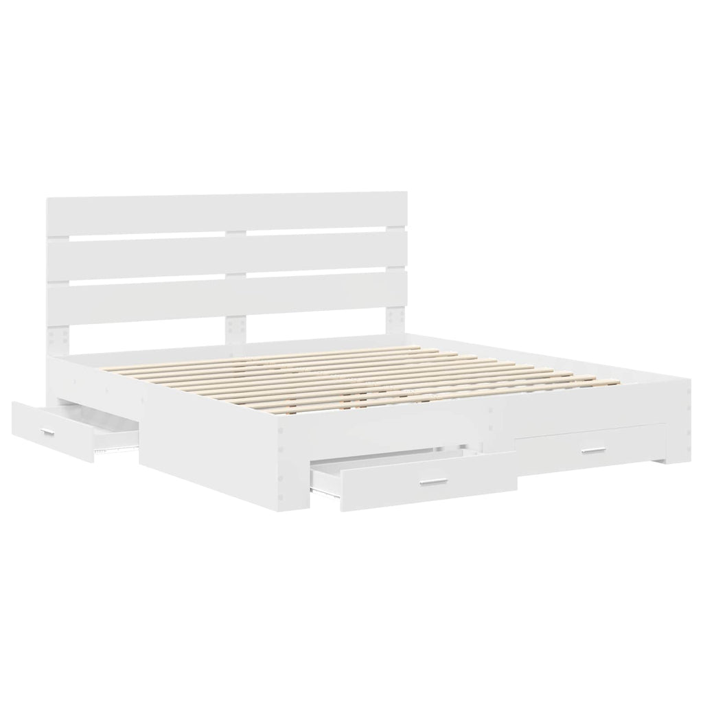 vidaXL Bettrahmen mit Schubladen Weiß 200 x 200 cm Holzwerkstoff
