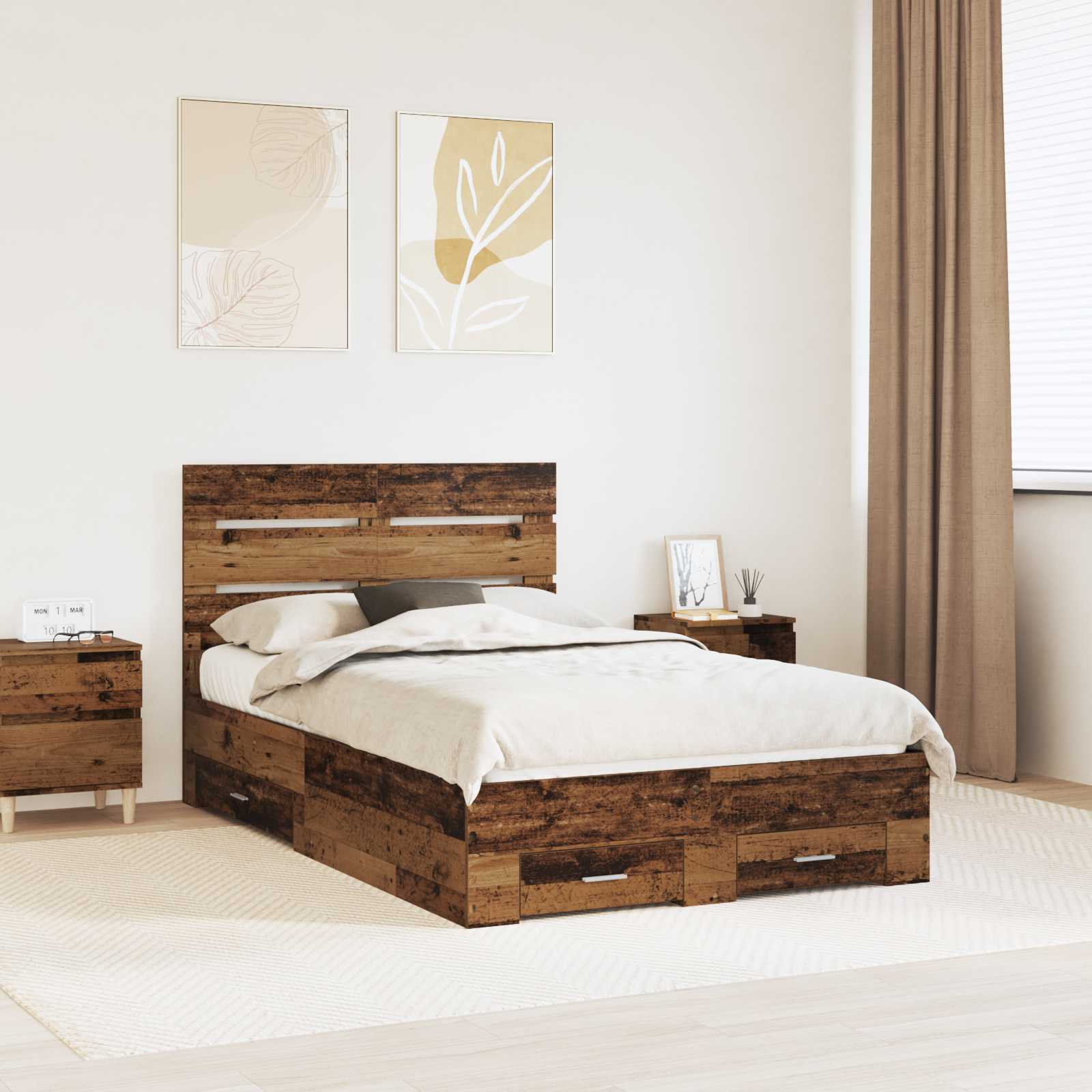 vidaXL Bettrahmen mit Schubladen Altholz 120 x 190 cm Holzwerkstoff