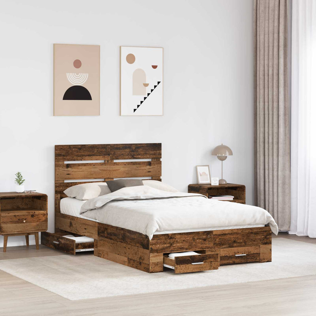 vidaXL Bettrahmen mit Schubladen Altholz 120 x 190 cm Holzwerkstoff