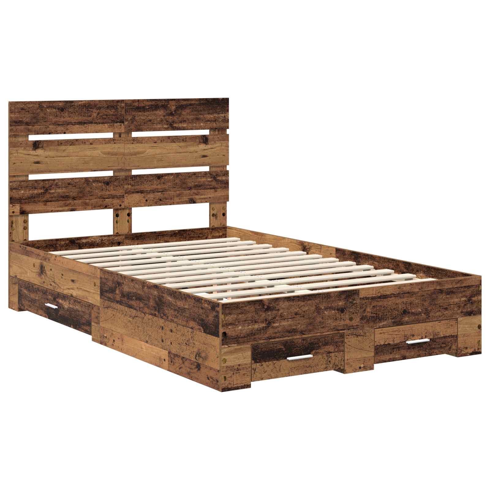 vidaXL Bettrahmen mit Schubladen Altholz 120 x 190 cm Holzwerkstoff
