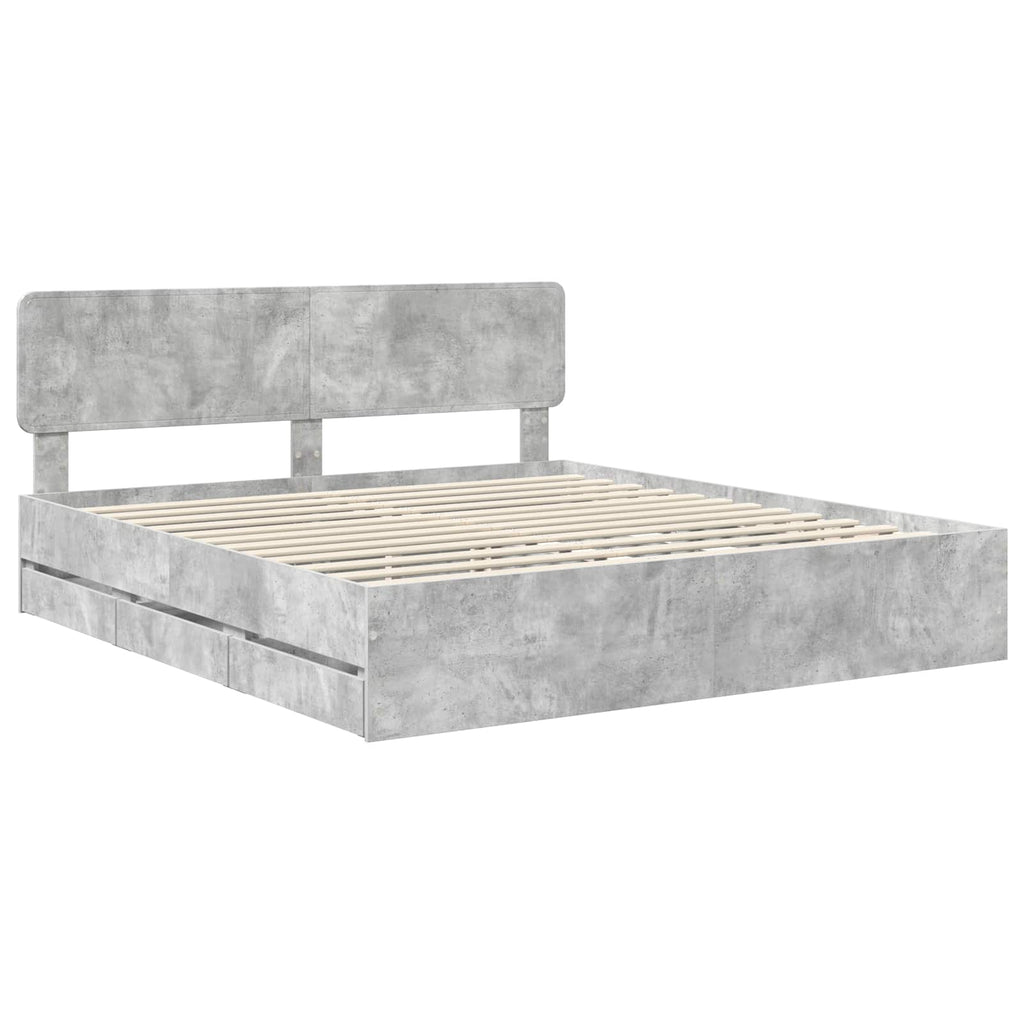 vidaXL Bettrahmen mit Schubladen Betongrau 200 x 200 cm Holzwerkstoff