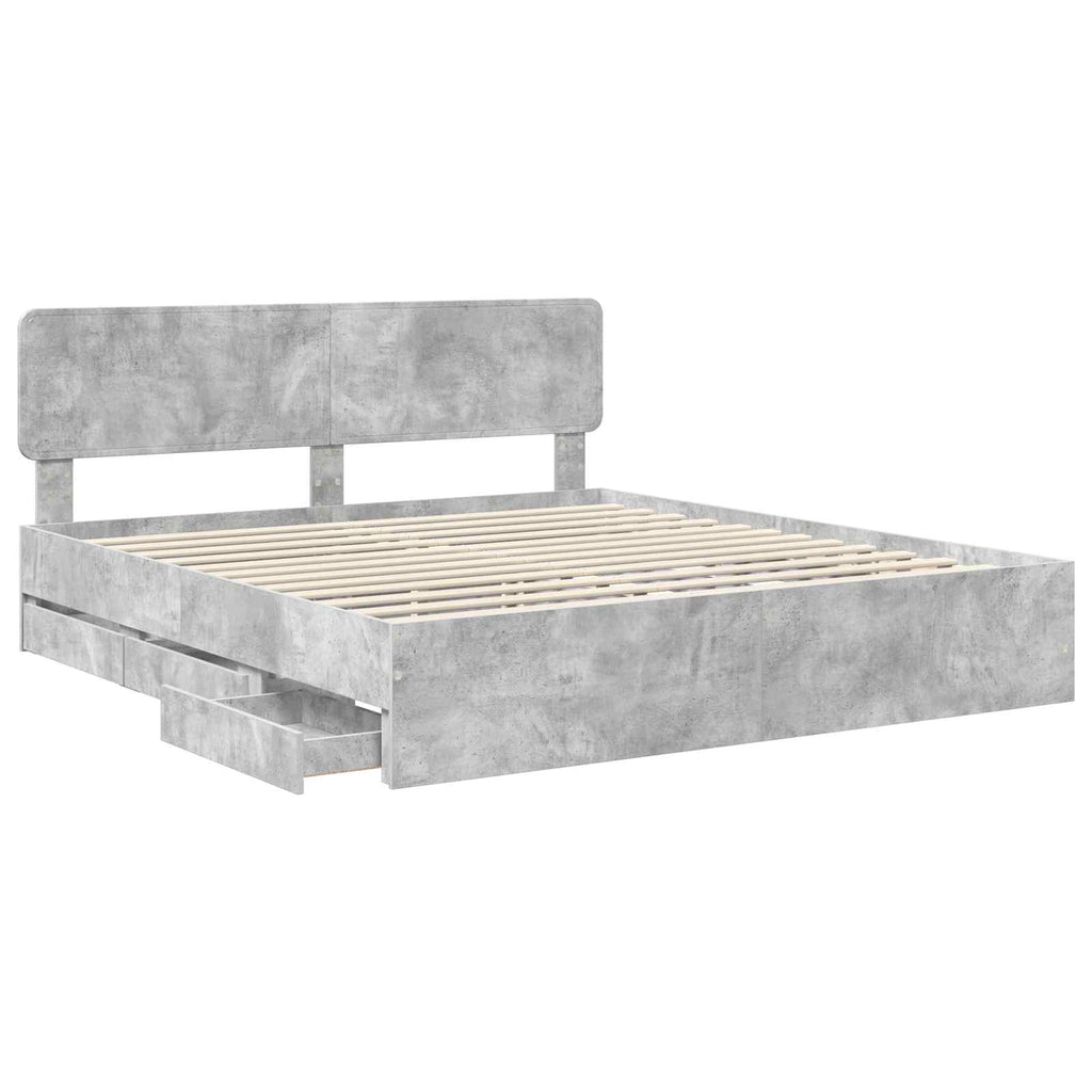 vidaXL Bettrahmen mit Schubladen Betongrau 200 x 200 cm Holzwerkstoff