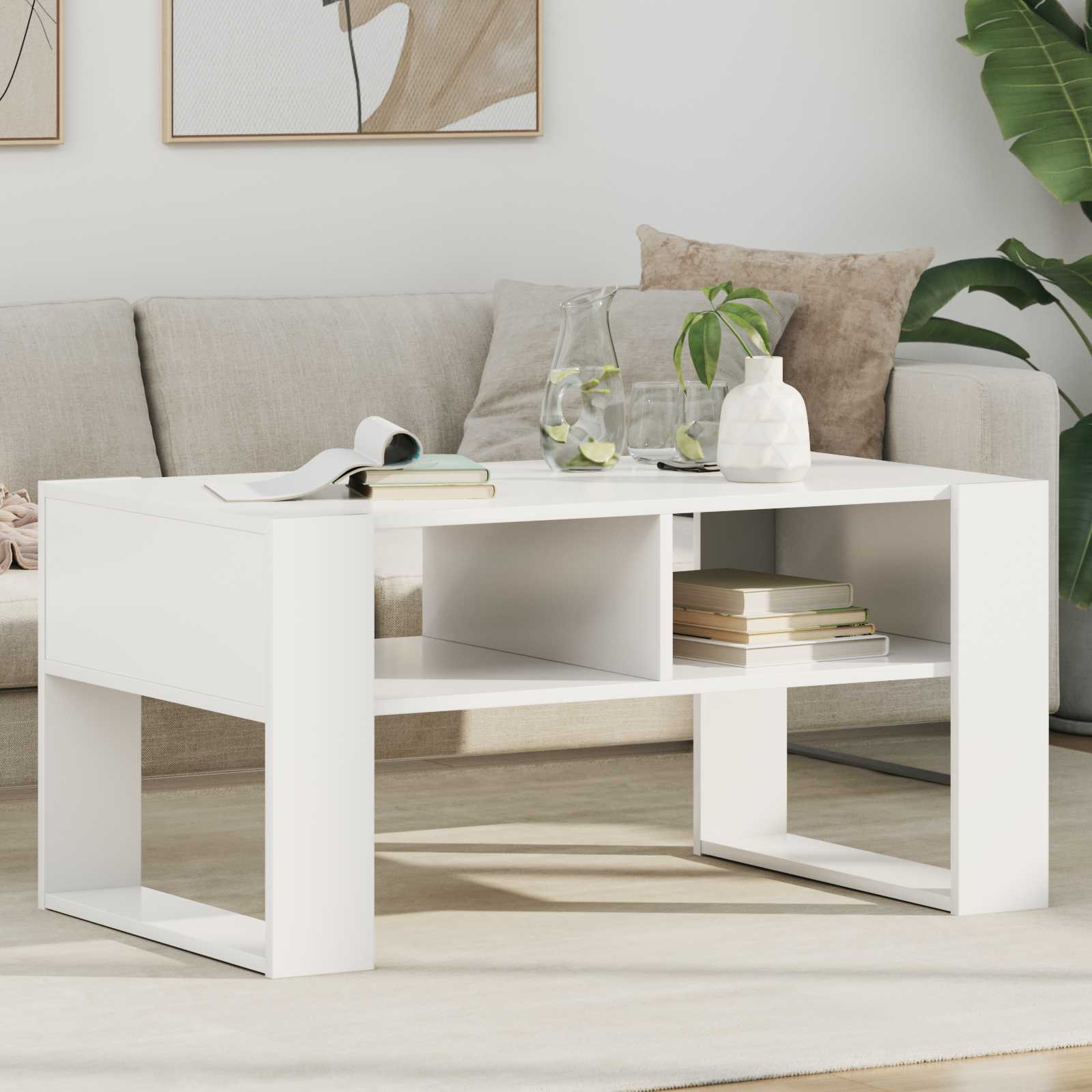vidaXL Couchtisch mit Speicher Weiß 92 x 53 x 45 cm Holzwerkstoff