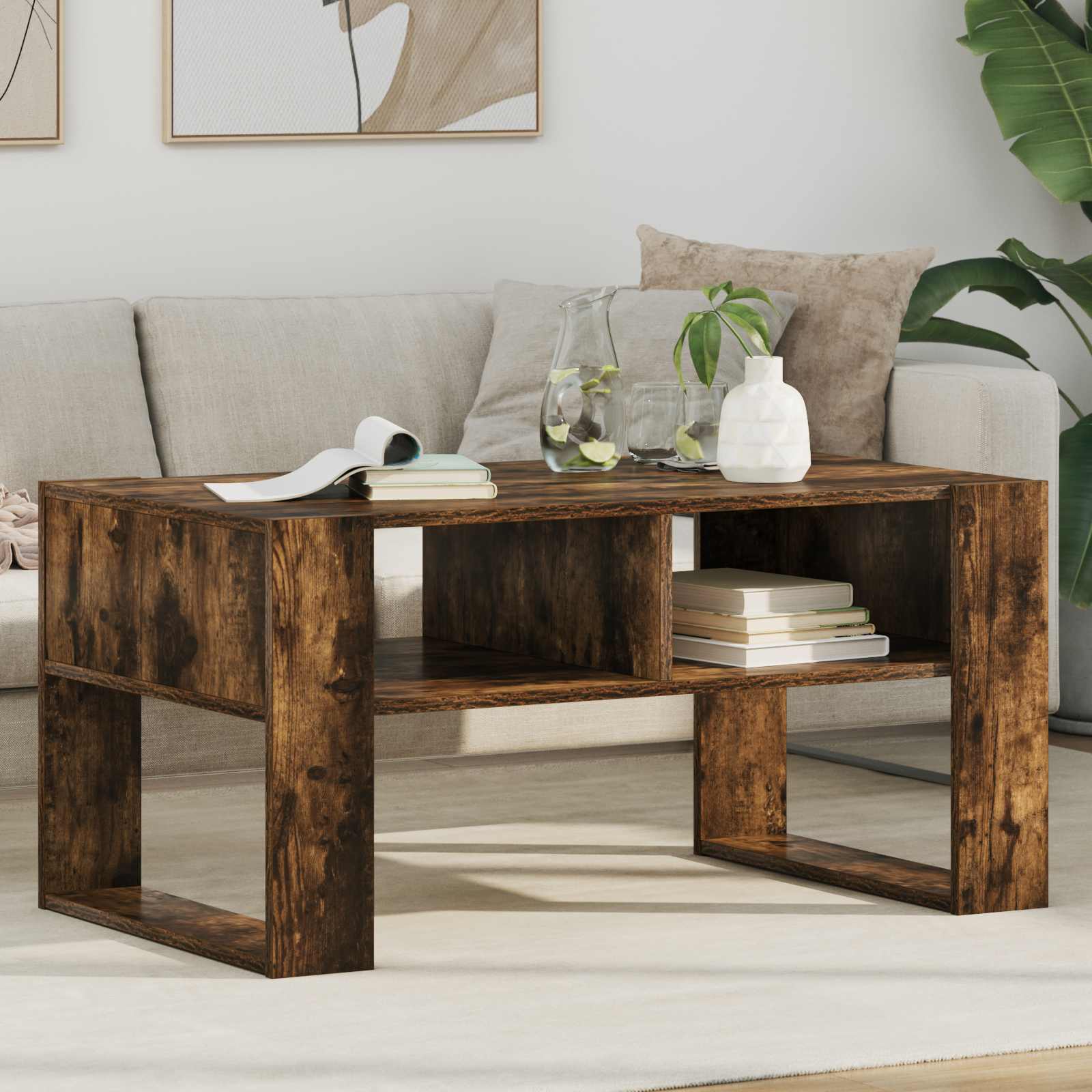 vidaXL Couchtisch Geräucherte Eiche 92 x 53 x 45 cm Holzwerkstoff