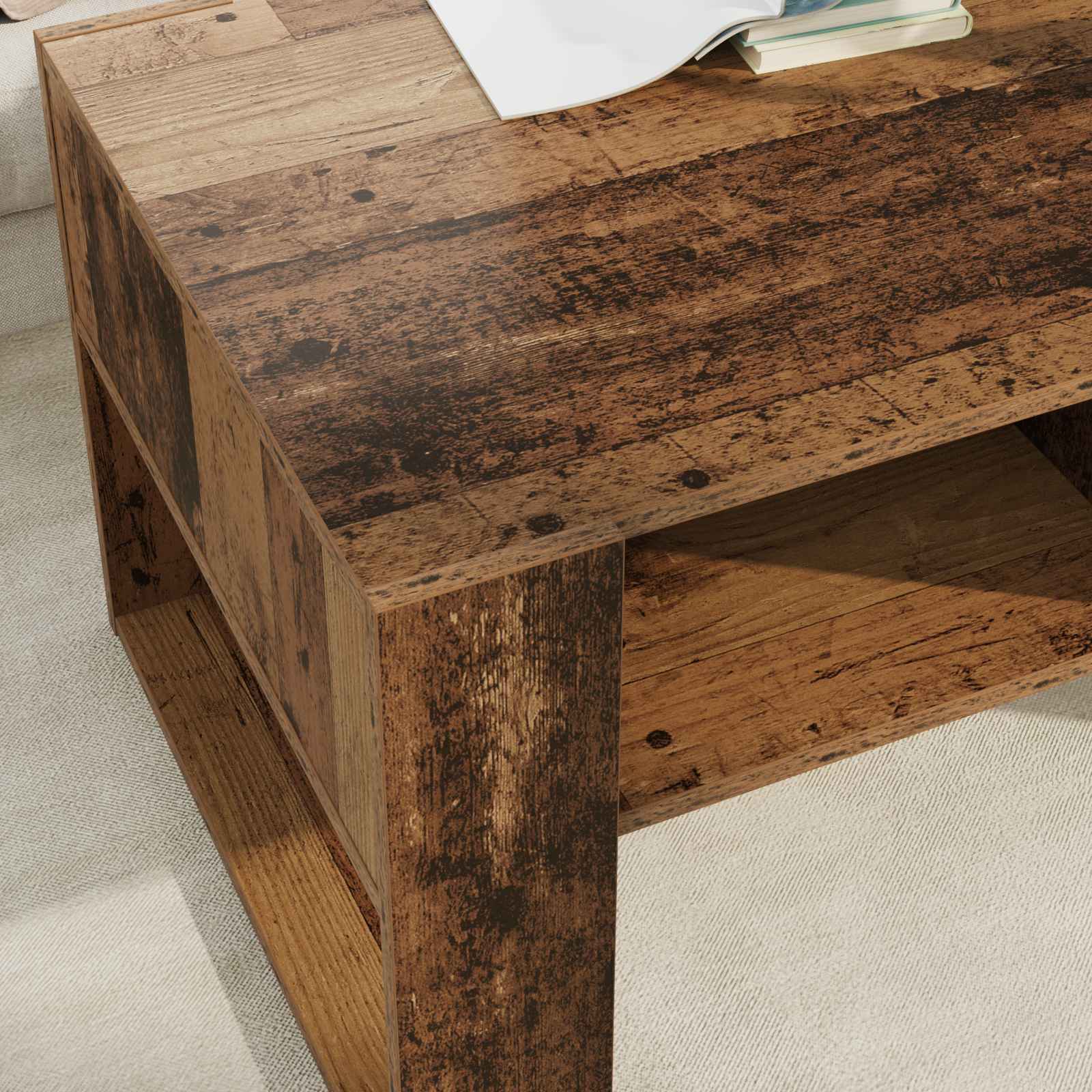 vidaXL Couchtisch mit Speicher Altholz 92 x 53 x 45 cm Holzwerkstoff