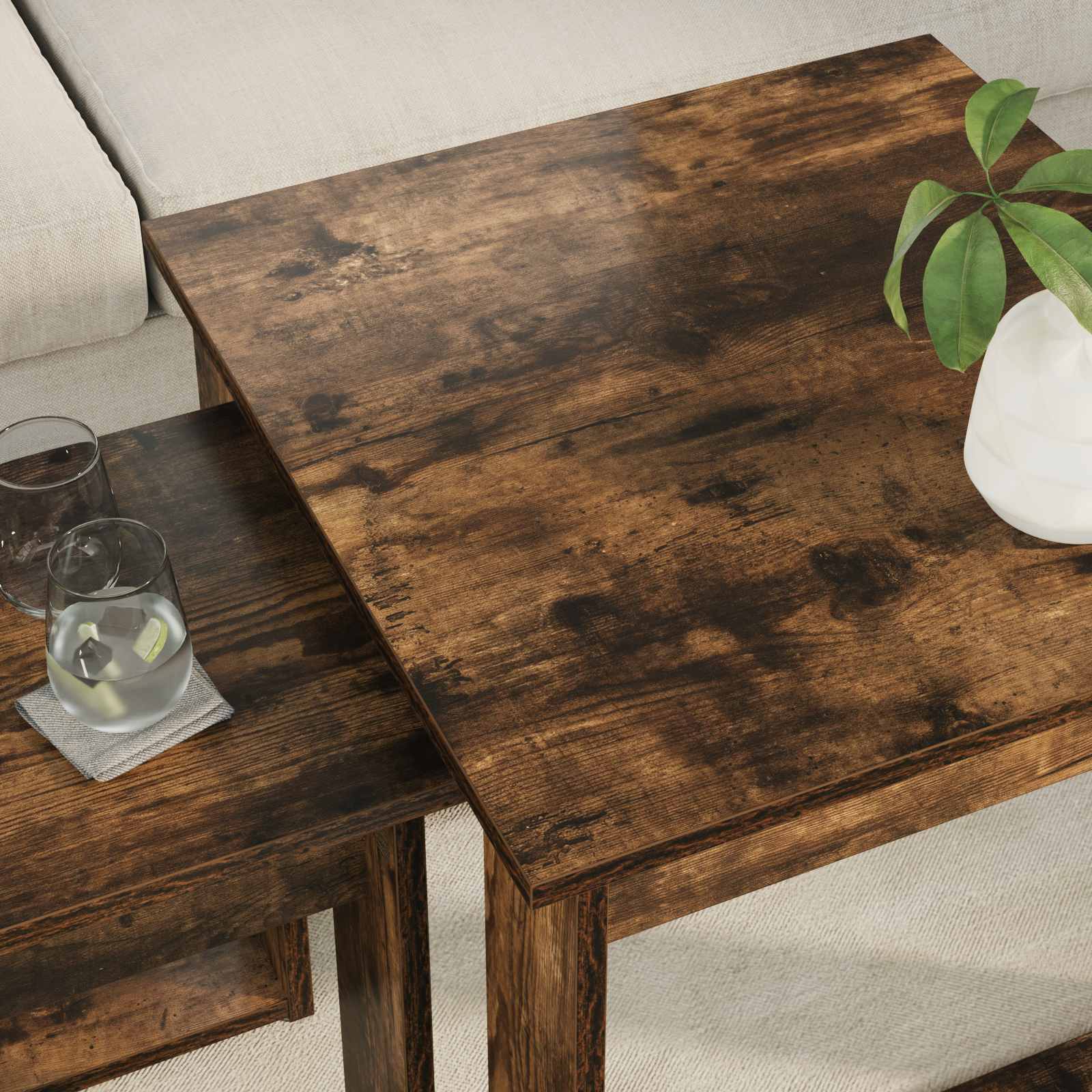 vidaXL Kaffeetisch Set 2 pcs Geräucherte Eiche Holzwerkstoff