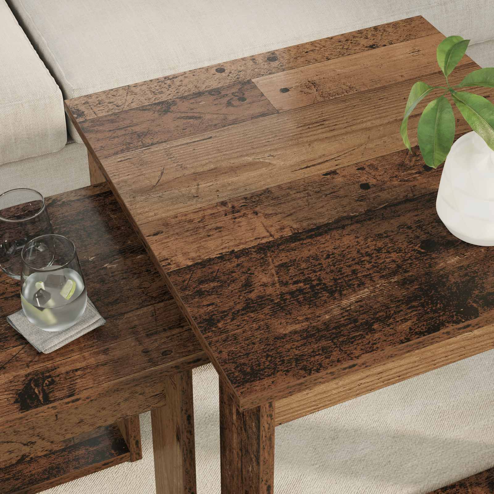 vidaXL Kaffeetisch Set 2 pcs Altholz Holzwerkstoff