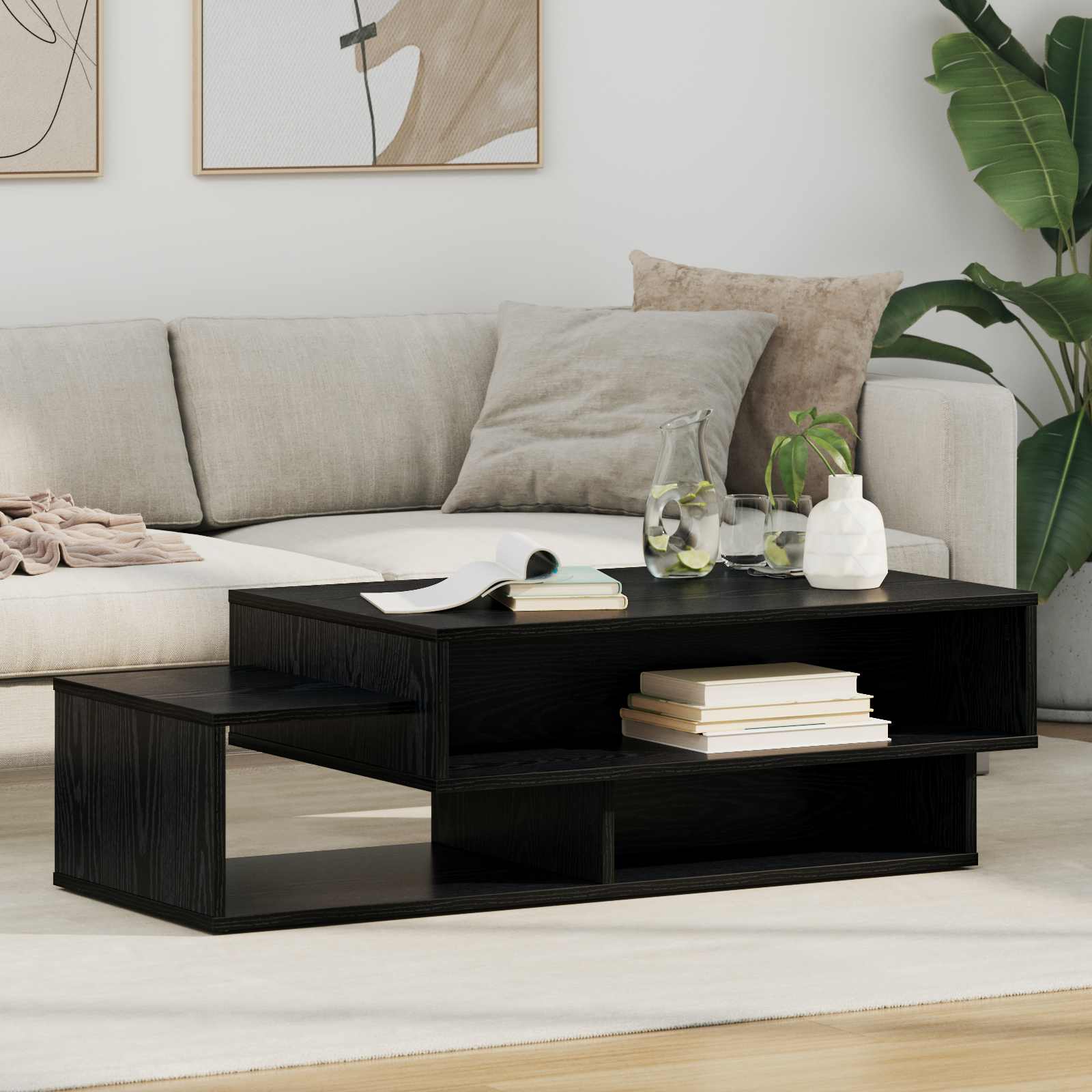 vidaXL Couchtisch Schwarz Eichen-Optik 105 x 50 x 32,5 cm