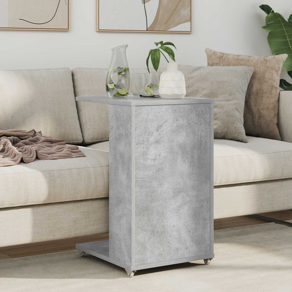 vidaXL Beistelltisch Mit Rad Beton Grau 40 x 35 x 60 cm Holzwerkstoff