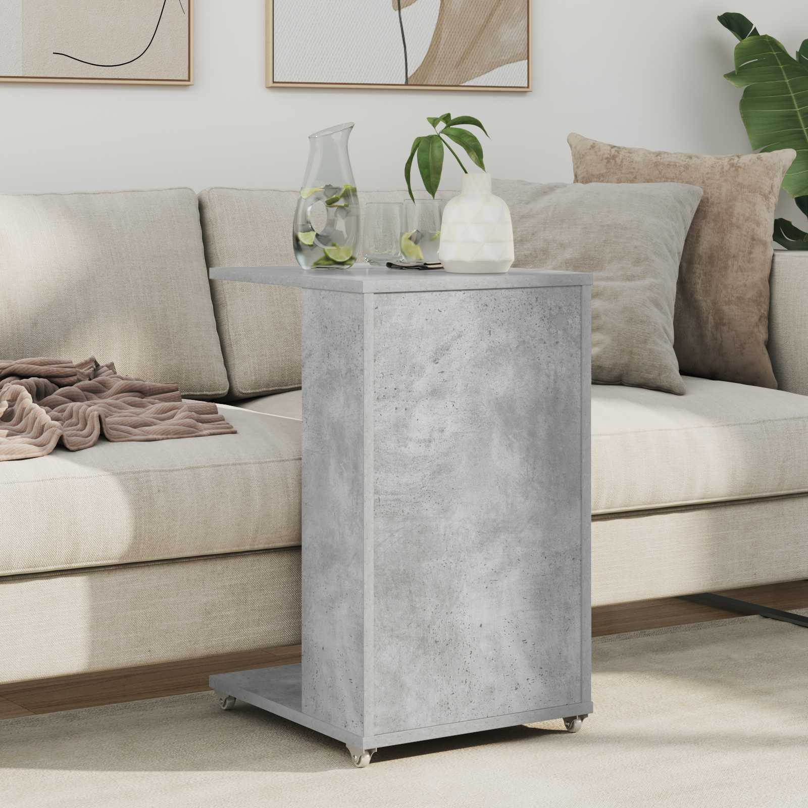 vidaXL Beistelltisch Mit Rad Beton Grau 40 x 35 x 60 cm Holzwerkstoff