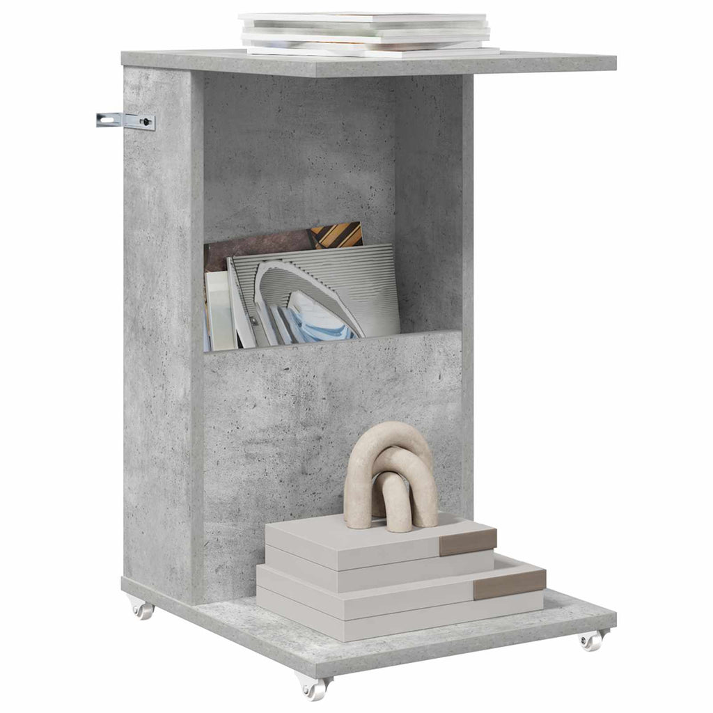 vidaXL Beistelltisch Mit Rad Beton Grau 40 x 35 x 60 cm Holzwerkstoff