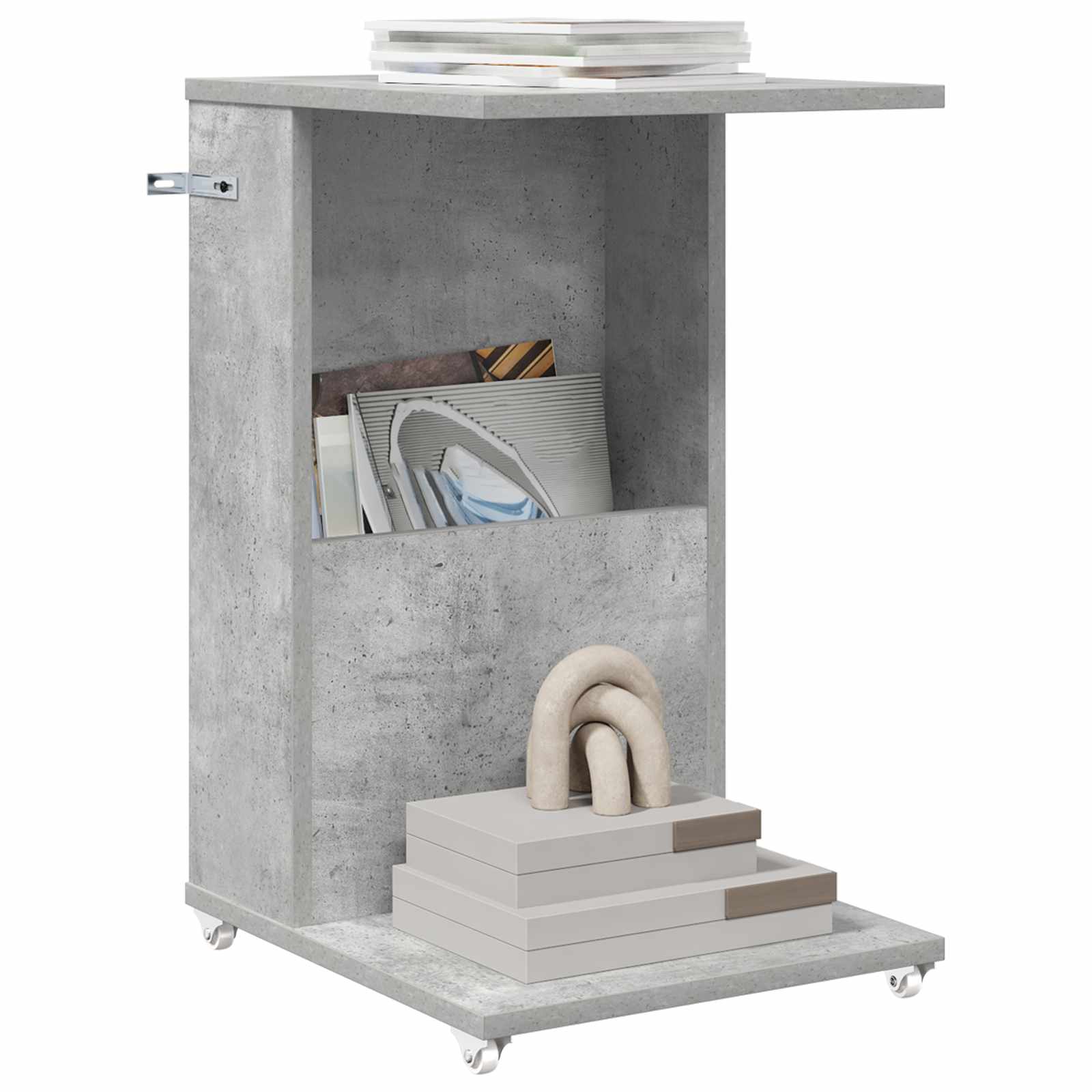 vidaXL Beistelltisch Mit Rad Beton Grau 40 x 35 x 60 cm Holzwerkstoff