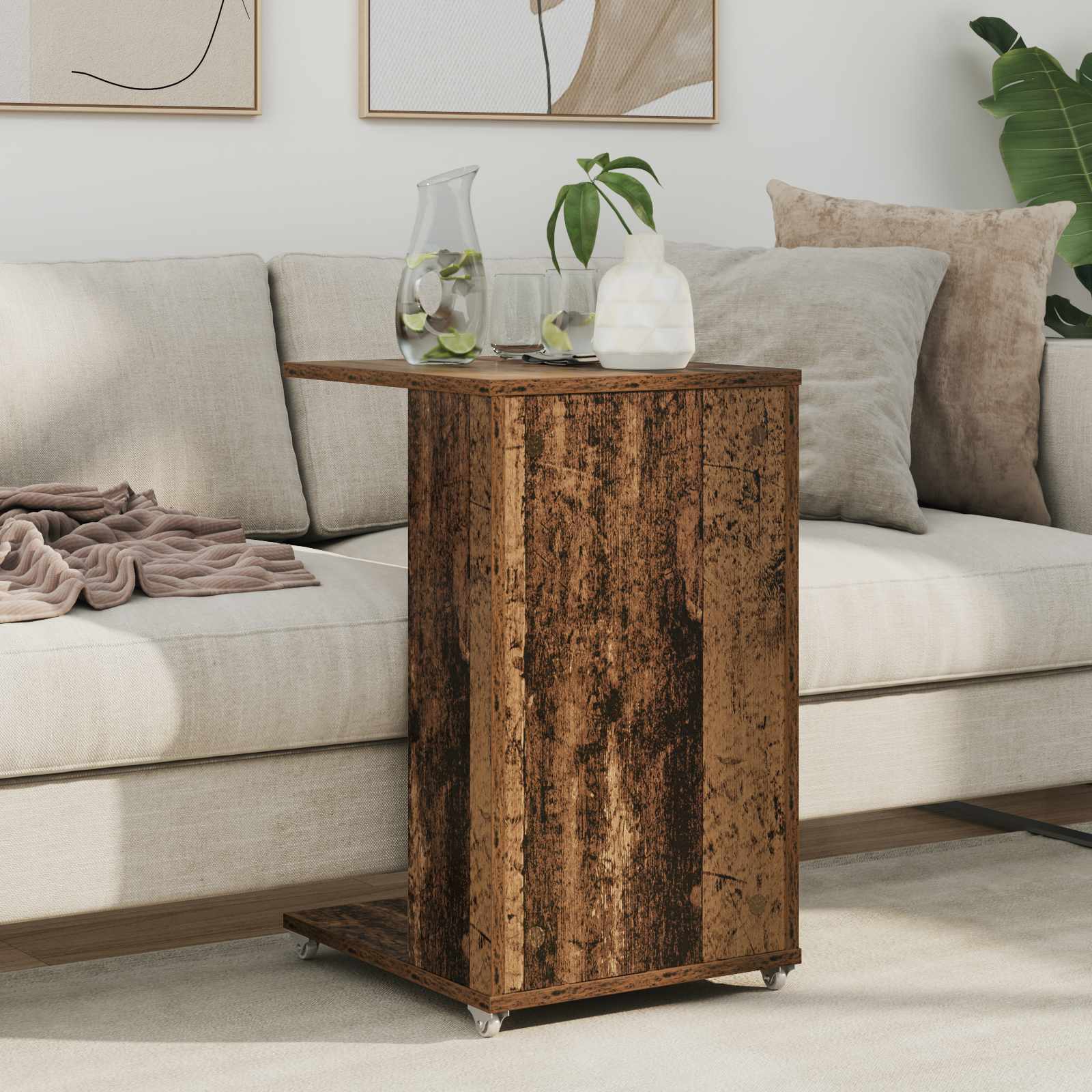 vidaXL Beistelltisch Mit Rad Altholz 40 x 35 x 60 cm Holzwerkstoff