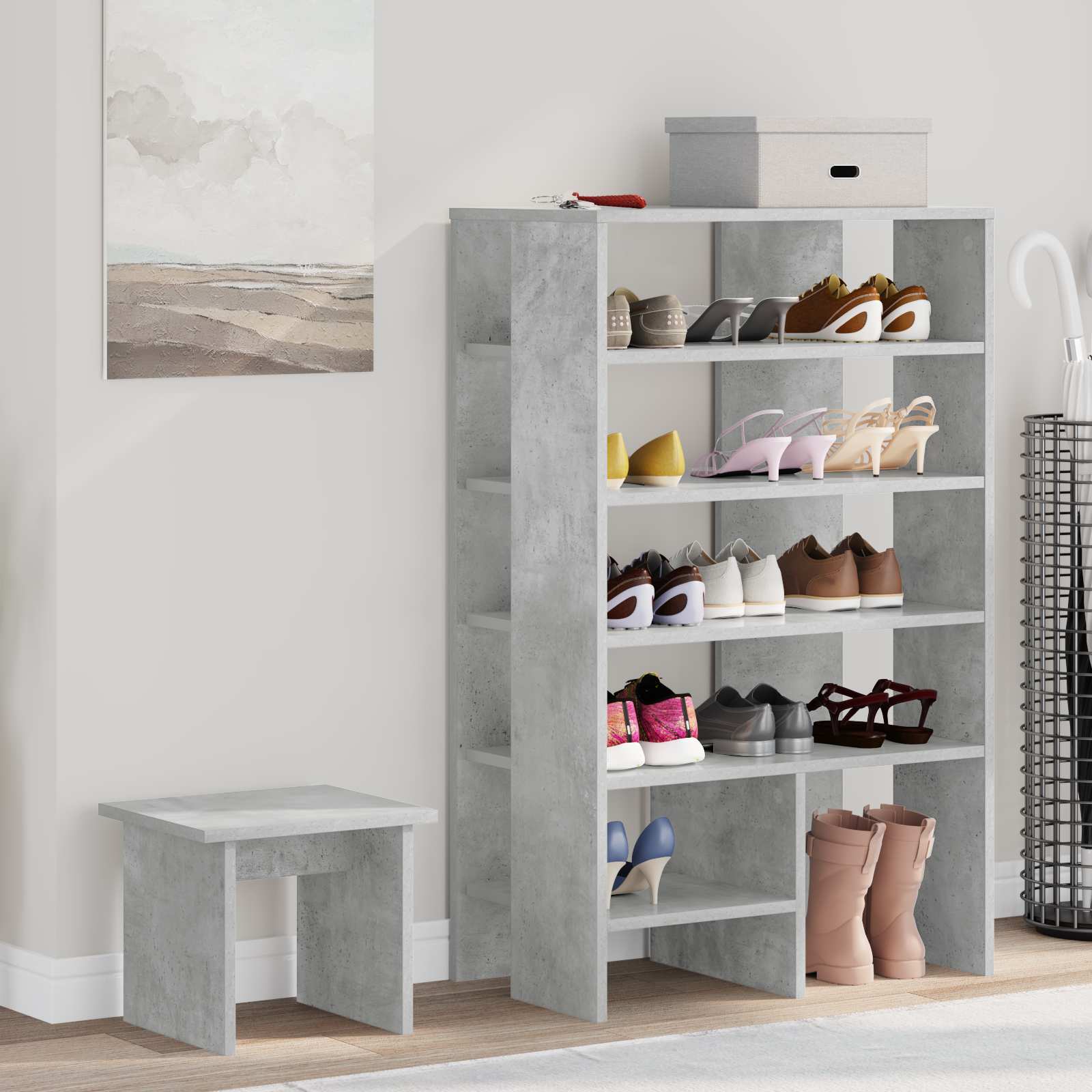 vidaXL Schuhschrank mit Regal 2 pcs Beton Grau Holzwerkstoff