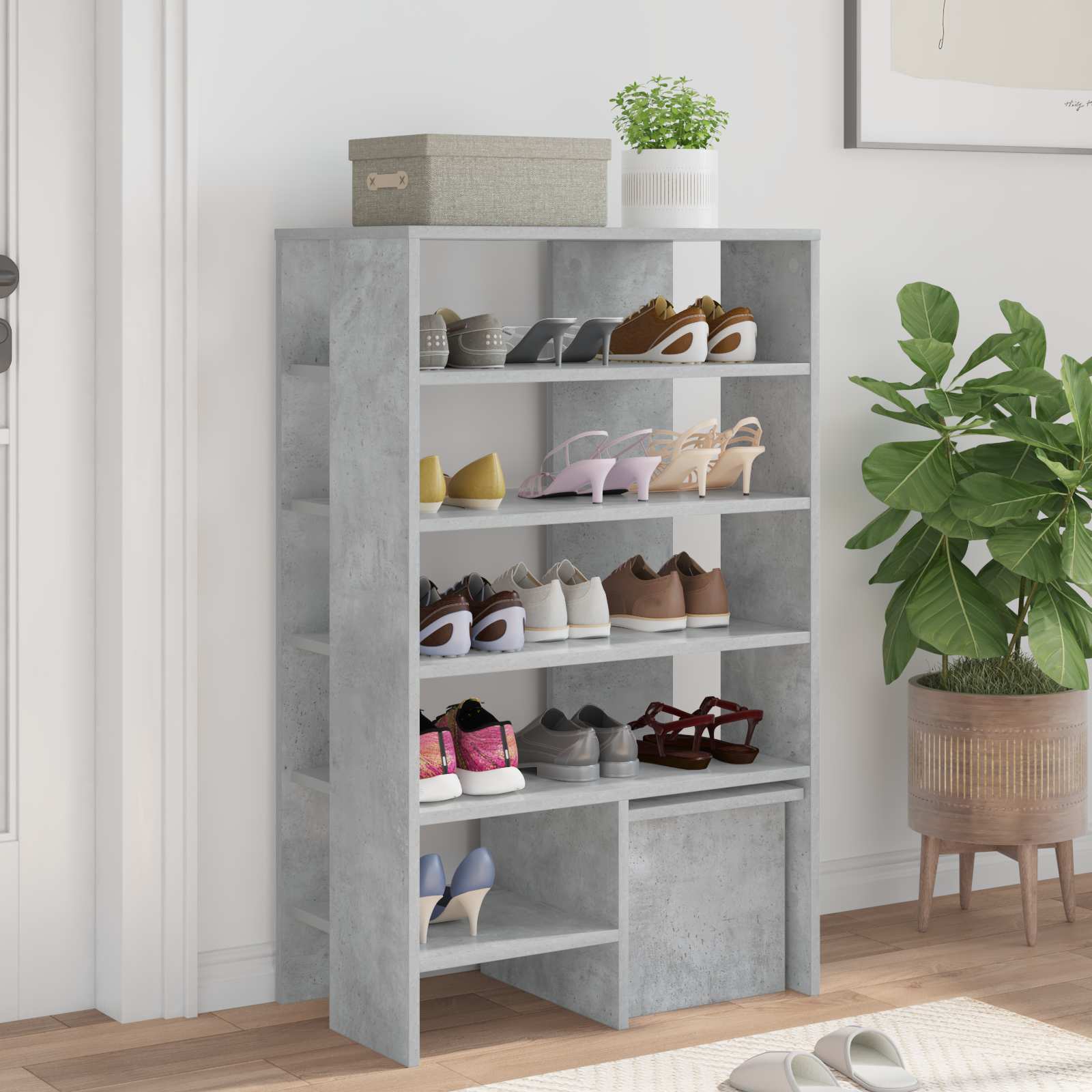 vidaXL Schuhschrank mit Regal 2 pcs Beton Grau Holzwerkstoff
