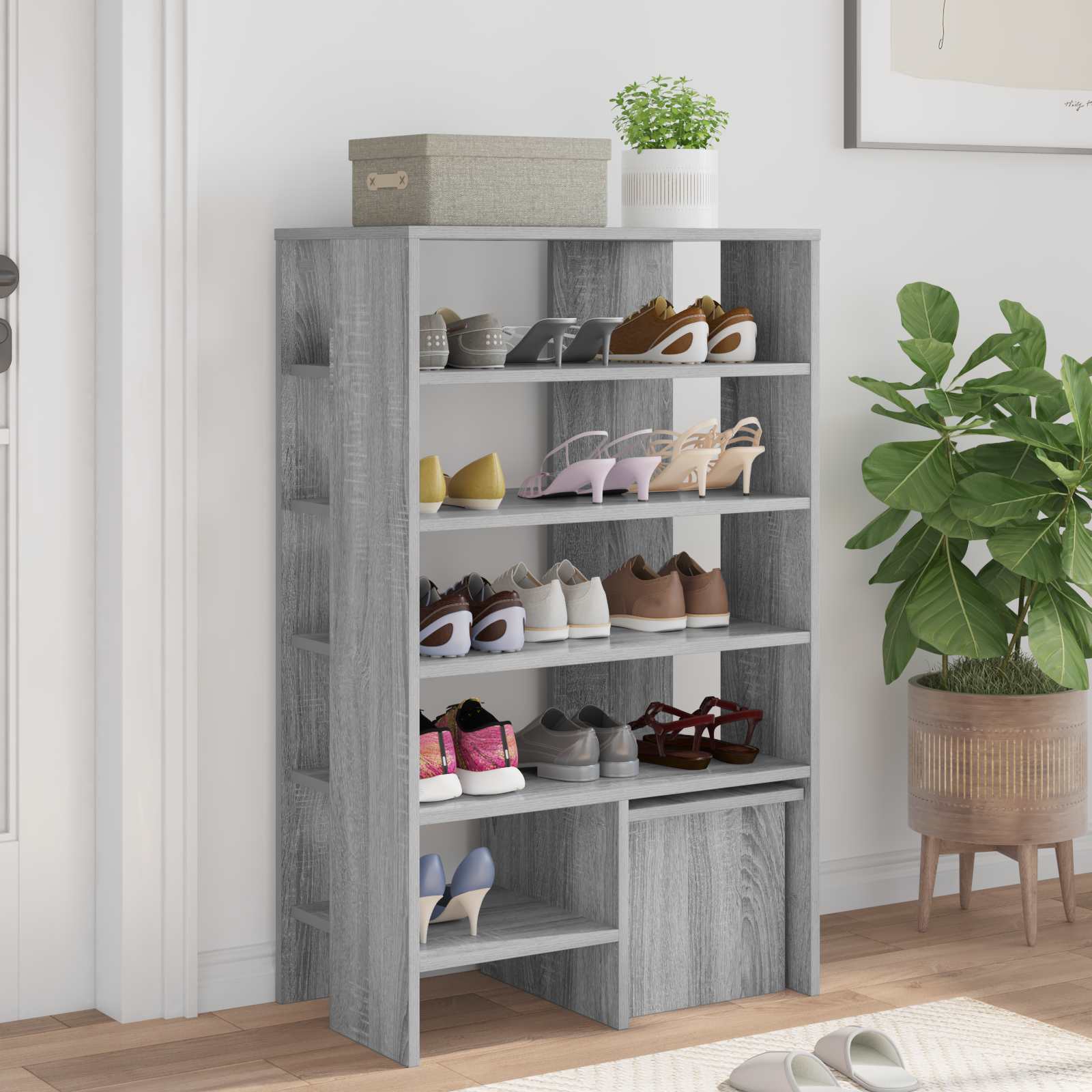 vidaXL Schuhschrank mit Regal 2 pcs Graues Sonoma Holzwerkstoff