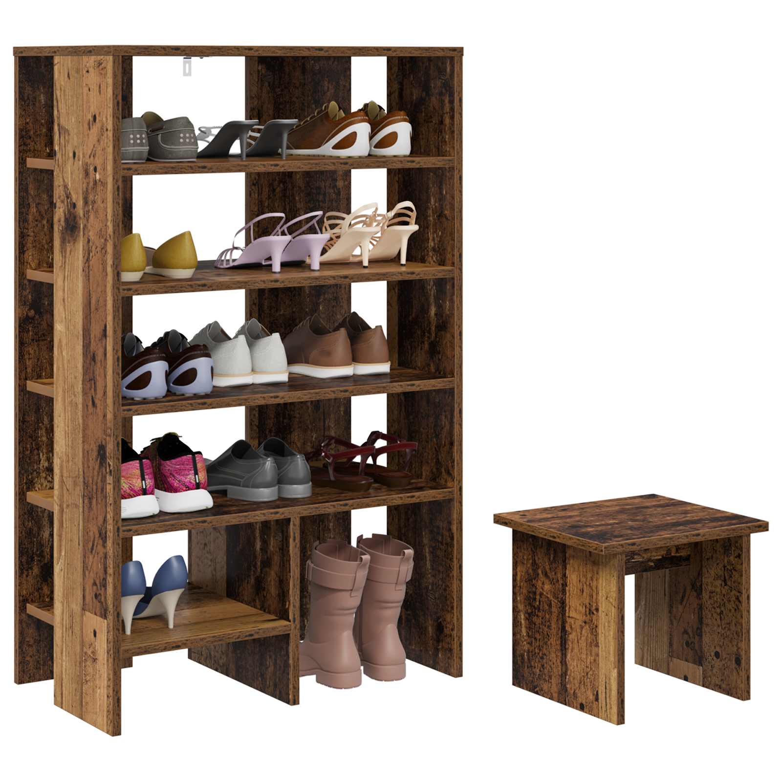 vidaXL Schuhschrank mit Regal mit Speicher 2 pcs Altholz Holzwerkstoff
