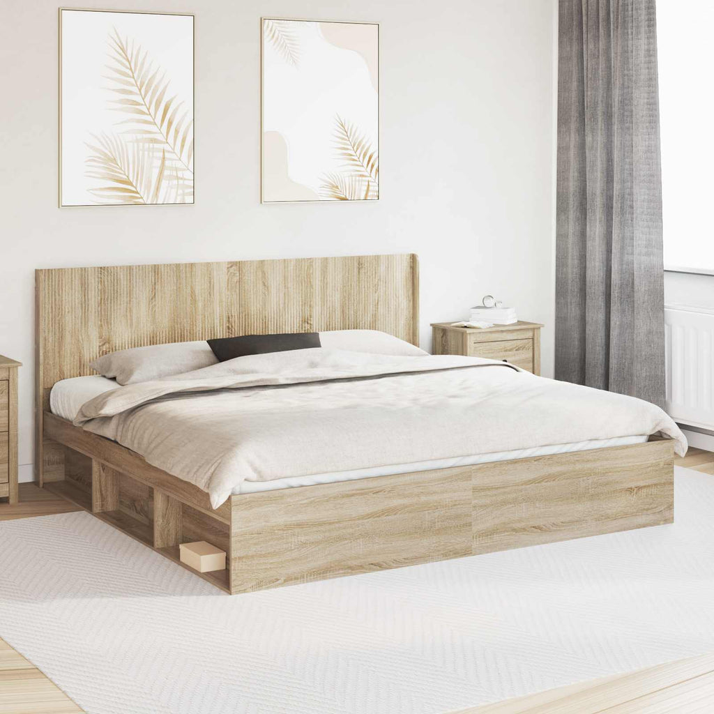 vidaXL Bettgestell mit Stauraum und Kopfteil Sonoma-Eiche 200 x 200 cm