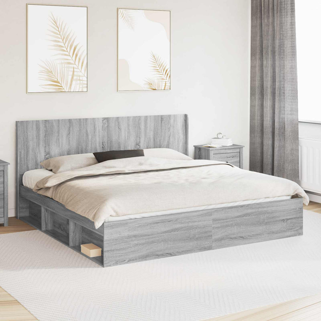 vidaXL Bettgestell mit Stauraum und Kopfteil Grau Sonoma 200 x 200 cm