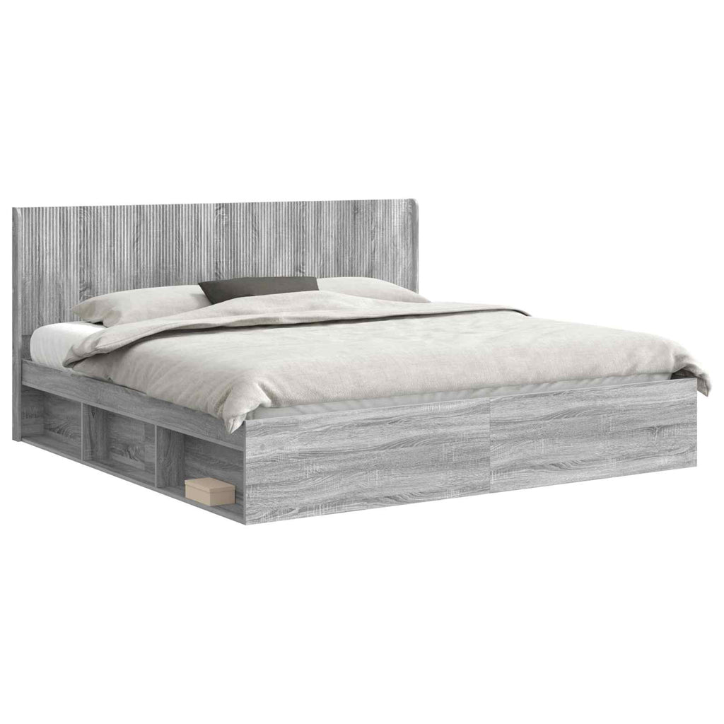 vidaXL Bettgestell mit Stauraum und Kopfteil Grau Sonoma 200 x 200 cm