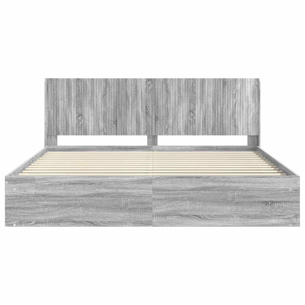 vidaXL Bettgestell mit Stauraum und Kopfteil Grau Sonoma 200 x 200 cm