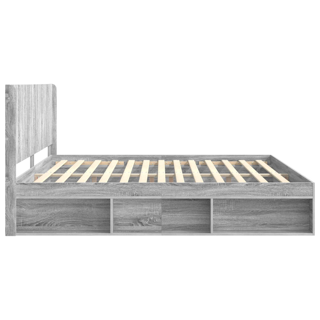 vidaXL Bettgestell mit Stauraum und Kopfteil Grau Sonoma 200 x 200 cm