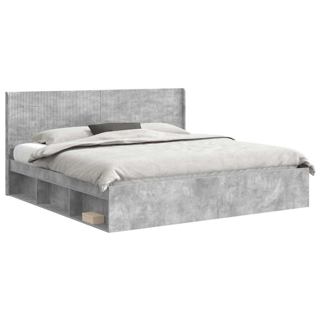 vidaXL Bettgestell mit Stauraum und Kopfteil Betongrau 180 x 200 cm