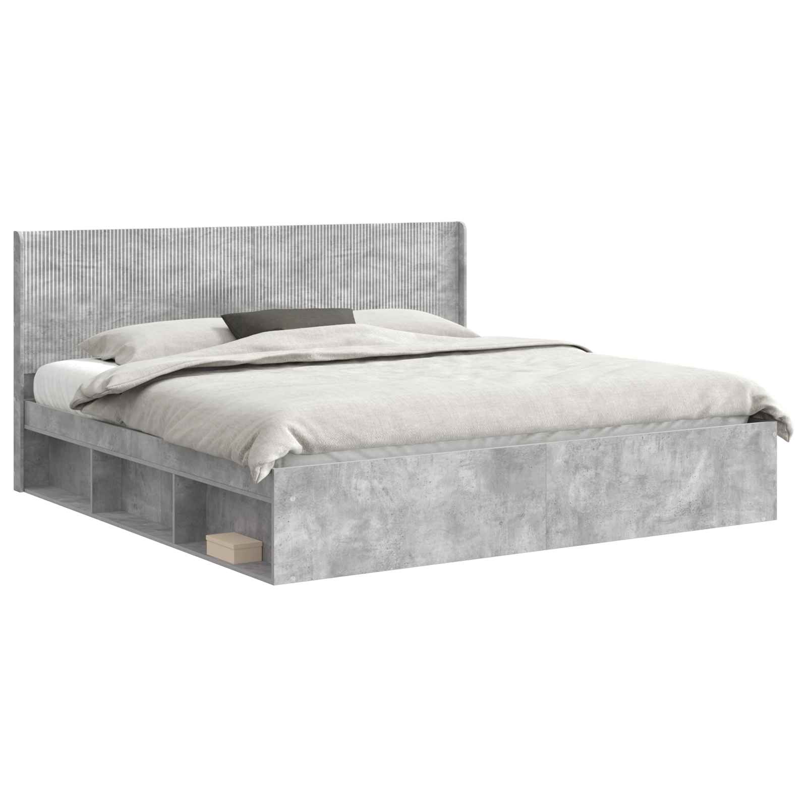 vidaXL Bettgestell mit Stauraum und Kopfteil Betongrau 180 x 200 cm