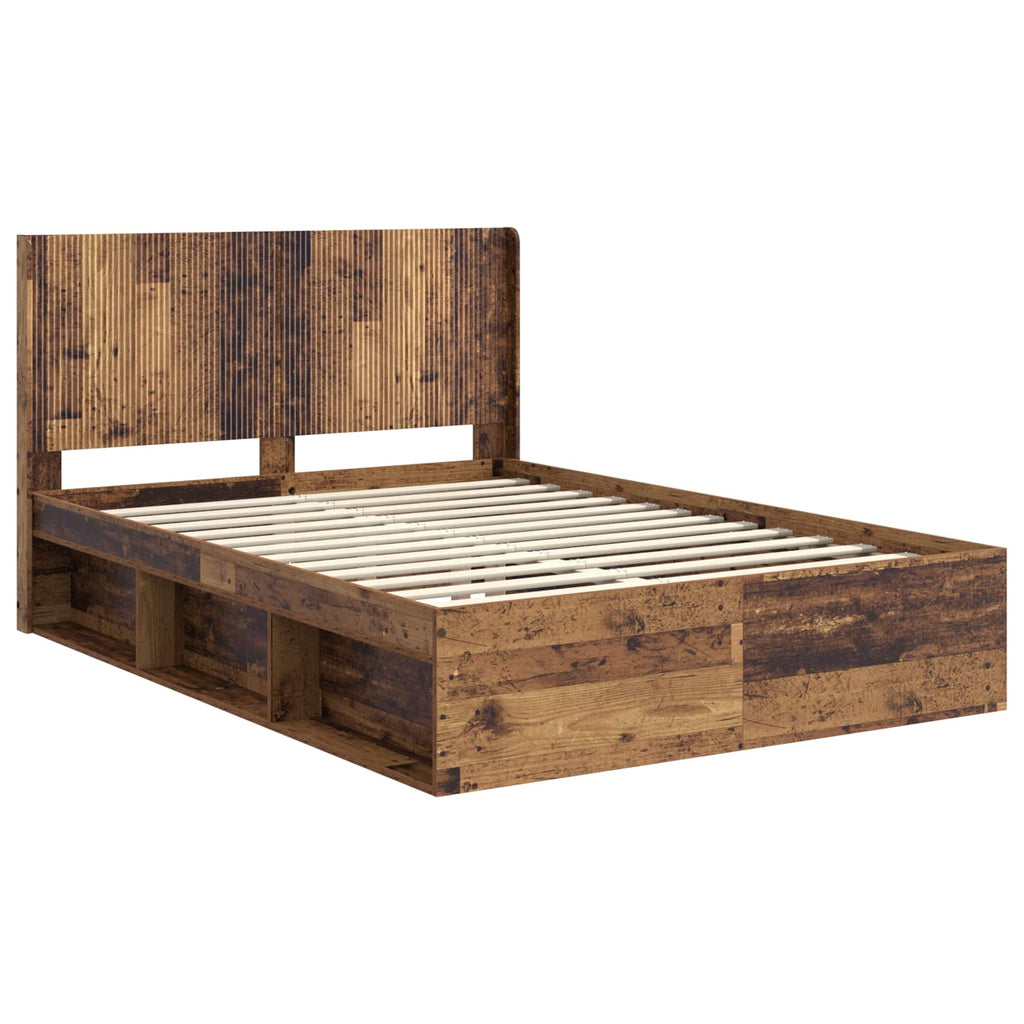 vidaXL Bettgestell mit Stauraum und Kopfteil Altholz 150 x 200 cm