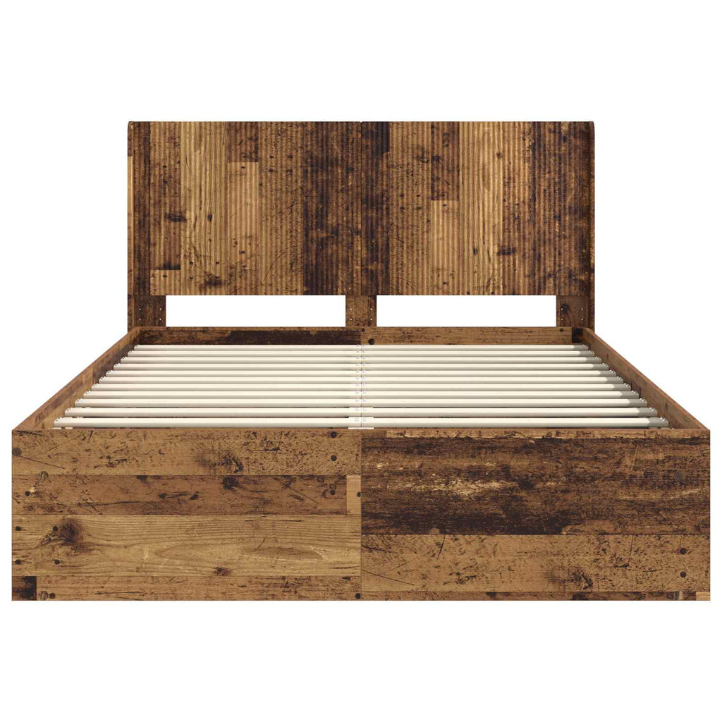 vidaXL Bettgestell mit Stauraum und Kopfteil Altholz 150 x 200 cm