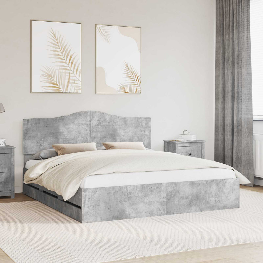 vidaXL Bettrahmen mit Kopfteil Betongrau 200 x 200 cm Ingenieurs Holz