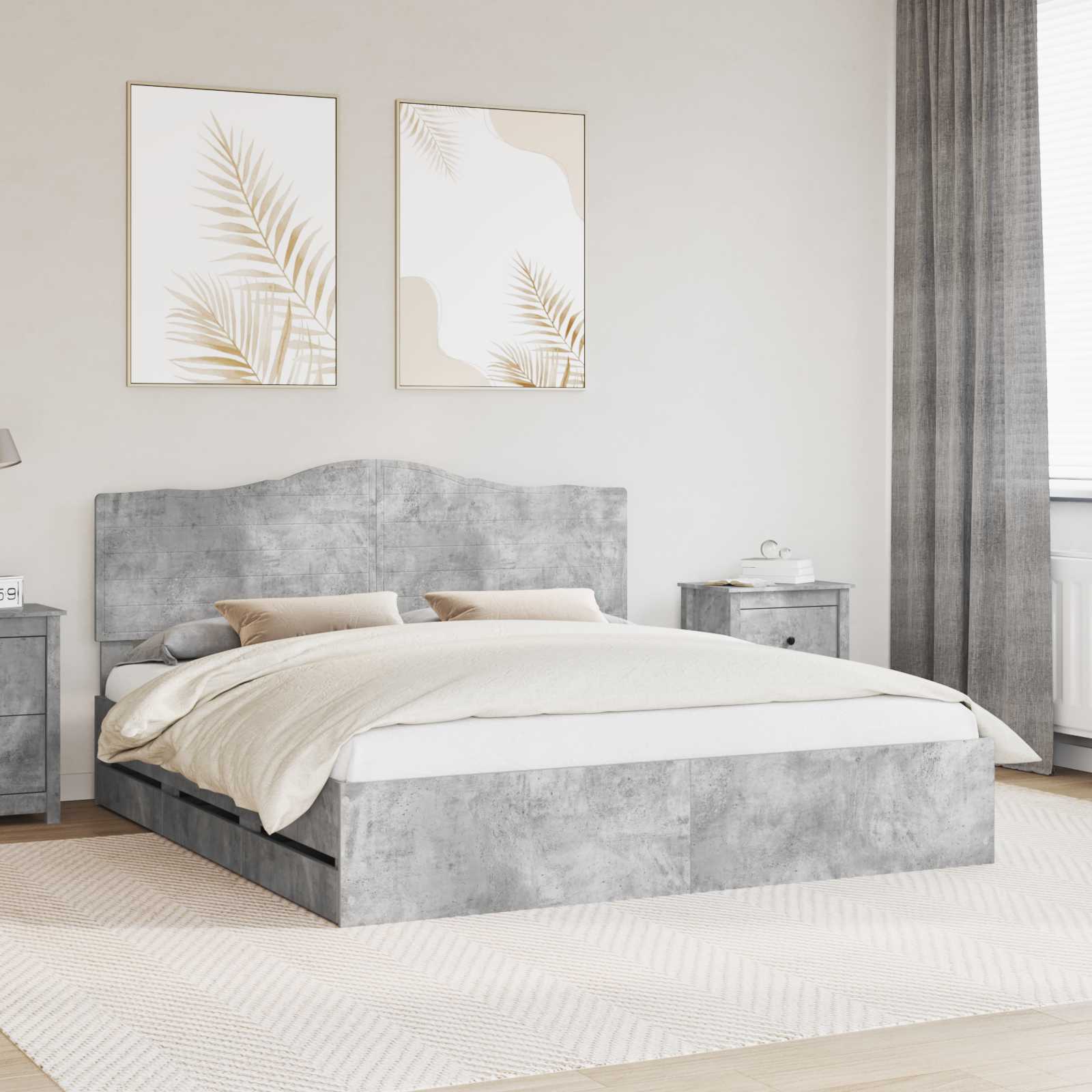 vidaXL Bettrahmen mit Kopfteil Betongrau 200 x 200 cm Ingenieurs Holz