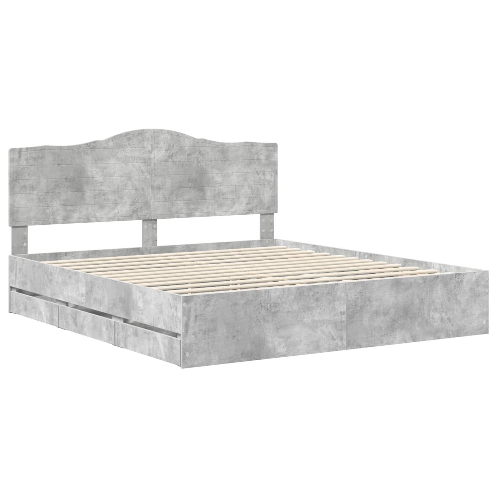 vidaXL Bettrahmen mit Kopfteil Betongrau 200 x 200 cm Ingenieurs Holz
