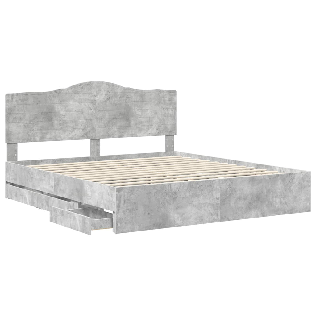 vidaXL Bettrahmen mit Kopfteil Betongrau 200 x 200 cm Ingenieurs Holz