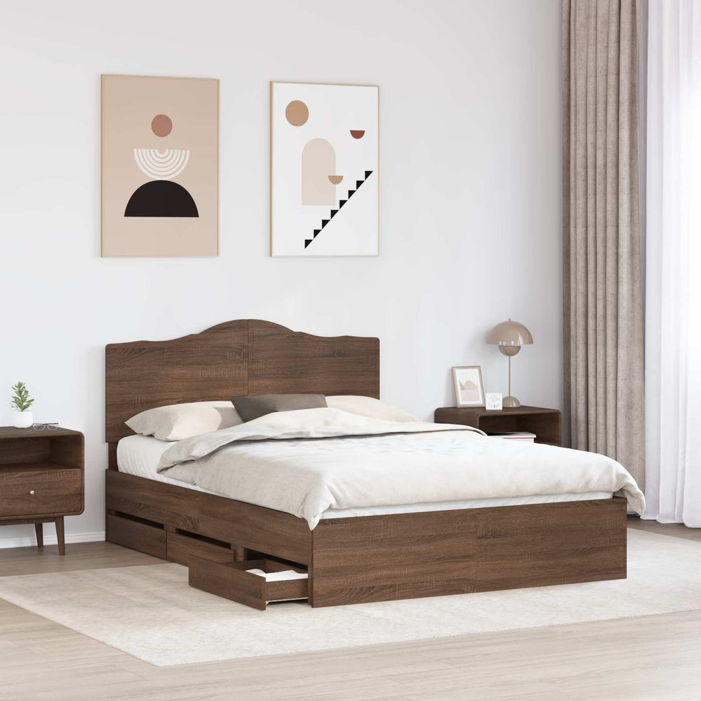 vidaXL Bettrahmen mit Kopfteil Brauneiche 150 x 200 cm Ingenieurs Holz