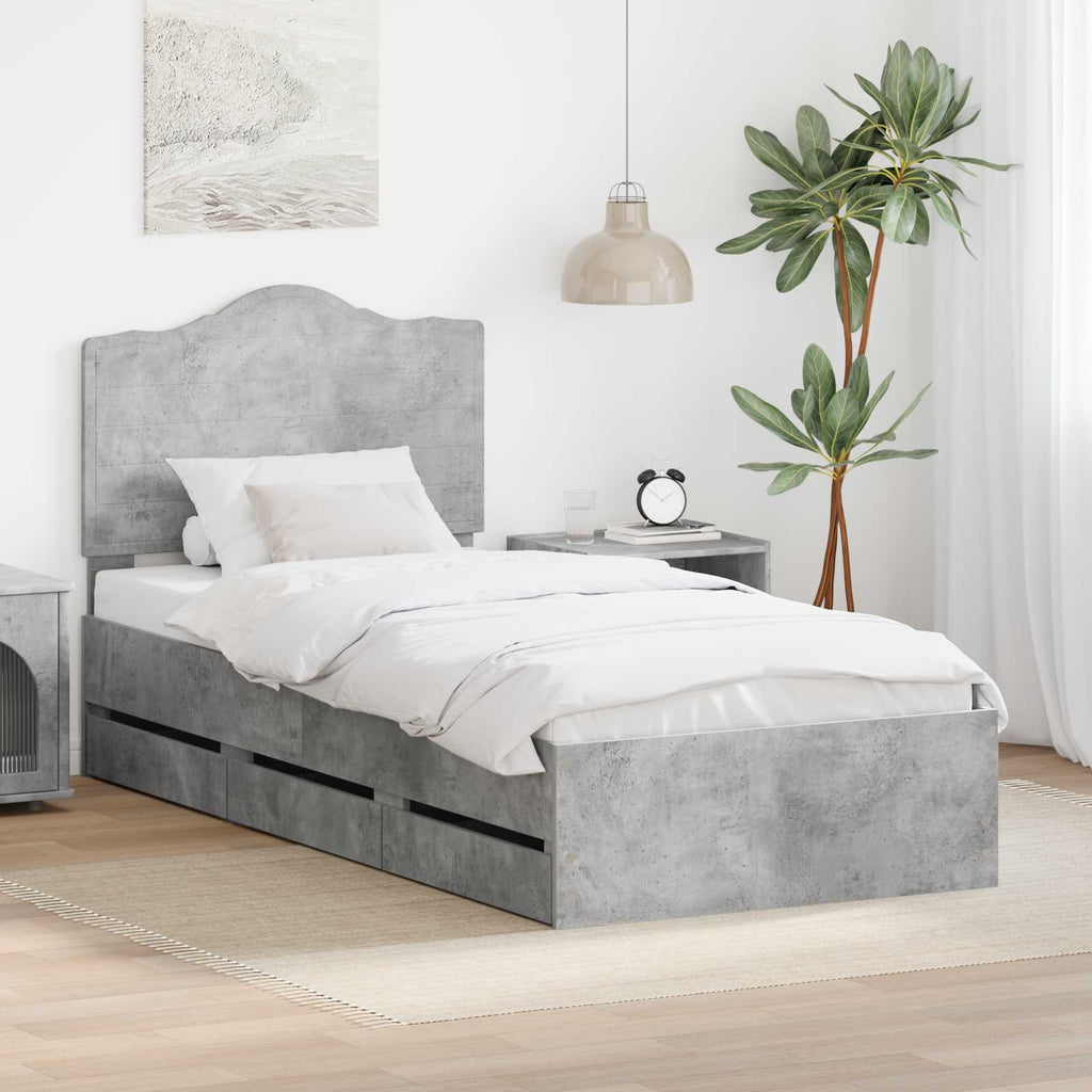 vidaXL Bettrahmen mit Schubladen Betongrau 90 x 200 cm Ingenieurs Holz