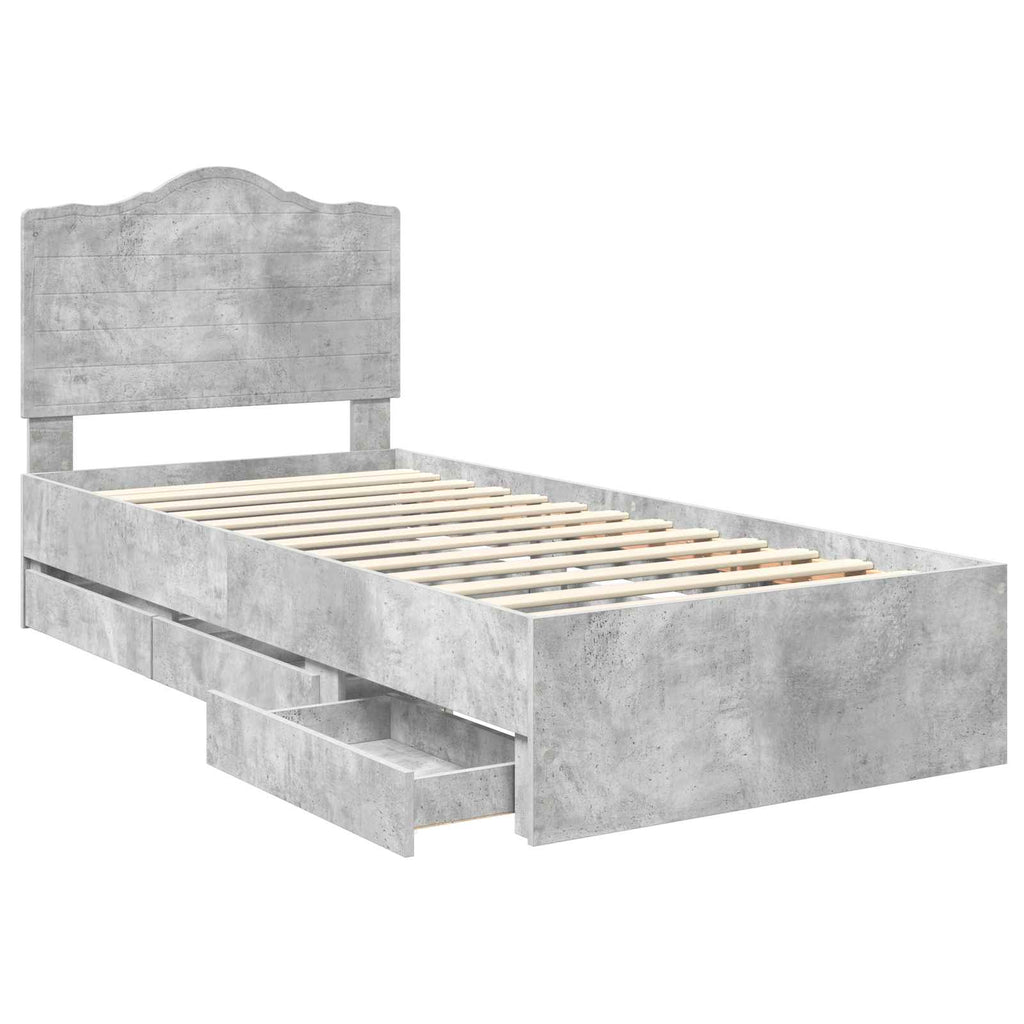 vidaXL Bettrahmen mit Schubladen Betongrau 90 x 200 cm Ingenieurs Holz