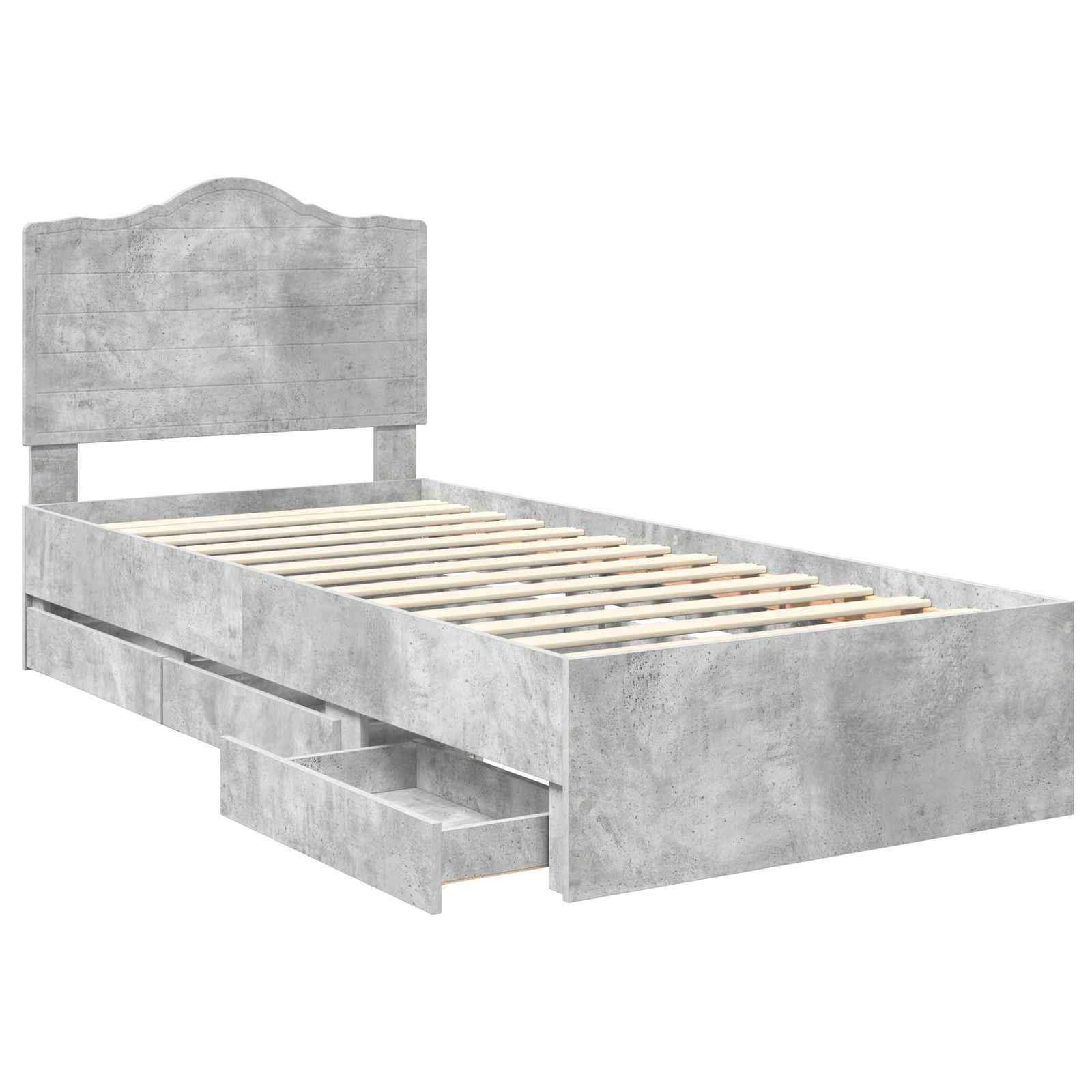 vidaXL Bettrahmen mit Schubladen Betongrau 90 x 200 cm Ingenieurs Holz