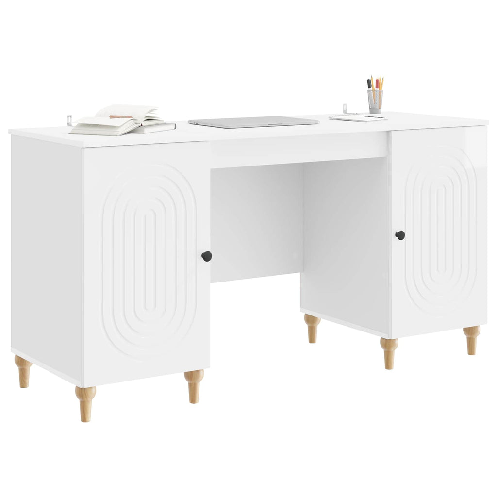 vidaXL Schreibtisch Glänzend Weiß 142,5 x 50 x 75 cm Holzwerkstoff