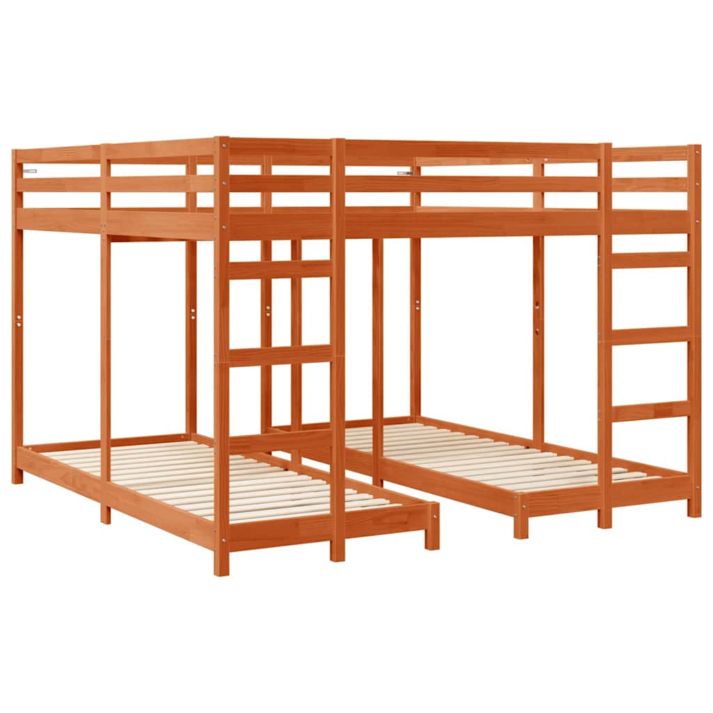 vidaXL Dreifach Etagenbettrahmen Wachsbraun 200 x 200 cm