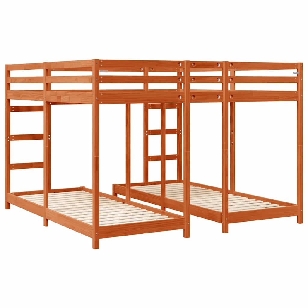 vidaXL Dreifach Etagenbettrahmen Wachsbraun 200 x 200 cm