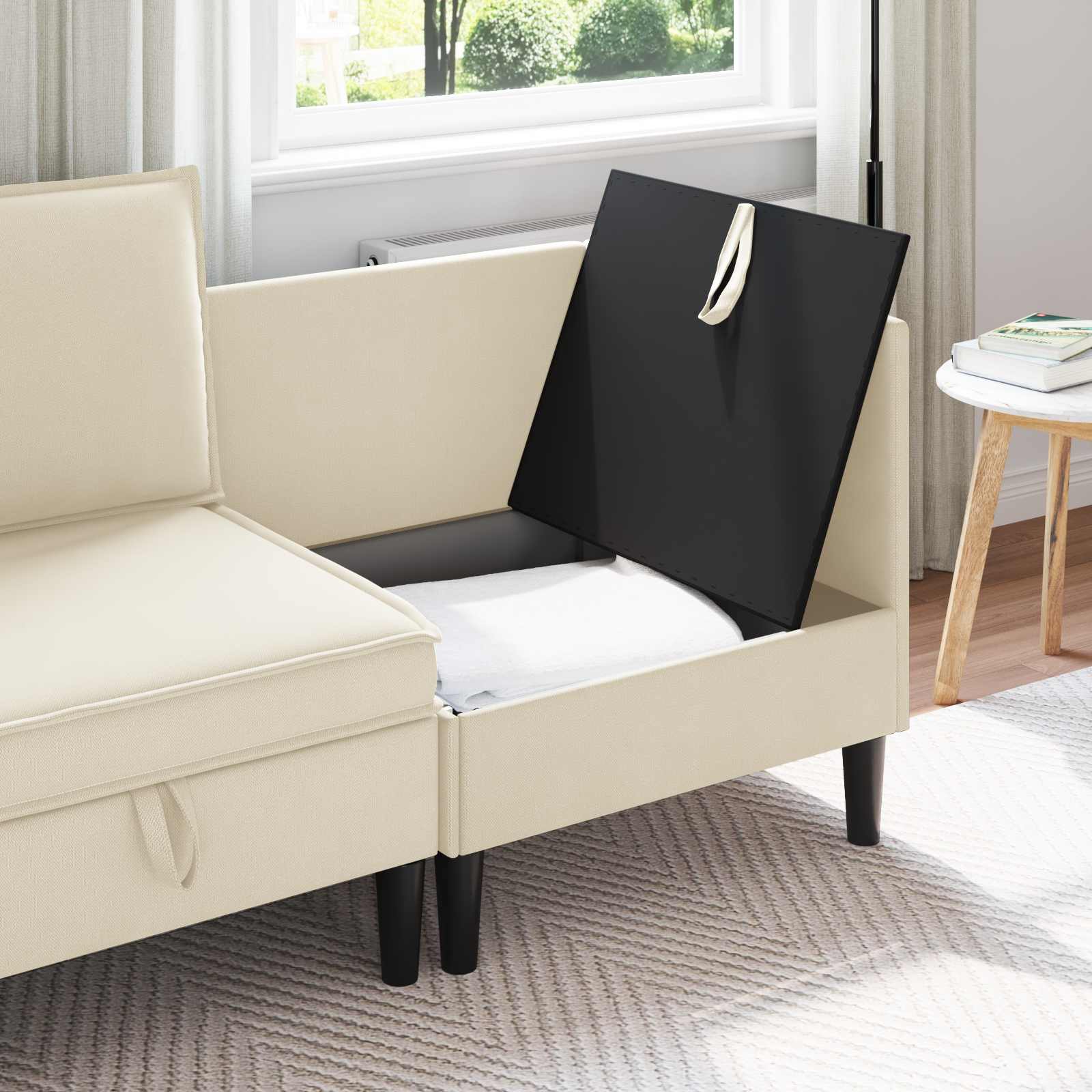 vidaXL Ecksofa mit Stauraum Creme Samt