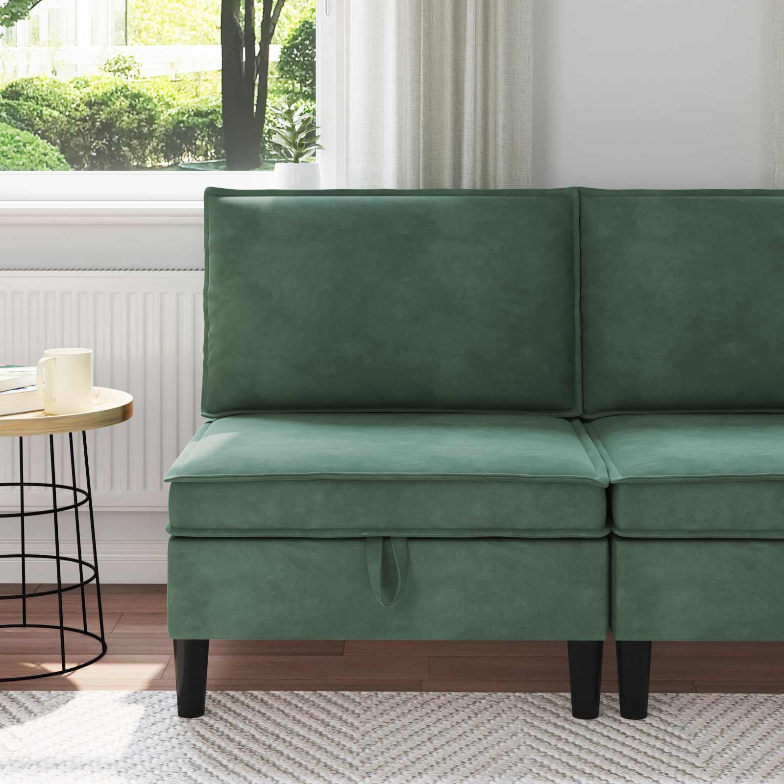 vidaXL Mittels Sofa mit Stauraum Meergrün Samt
