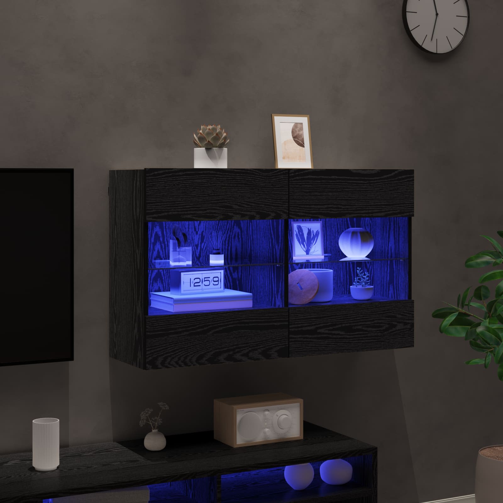 vidaXL TV-Wandschrank mit LED Schwarz Eichen-Optik 98,5 x 30 x 60,5 cm