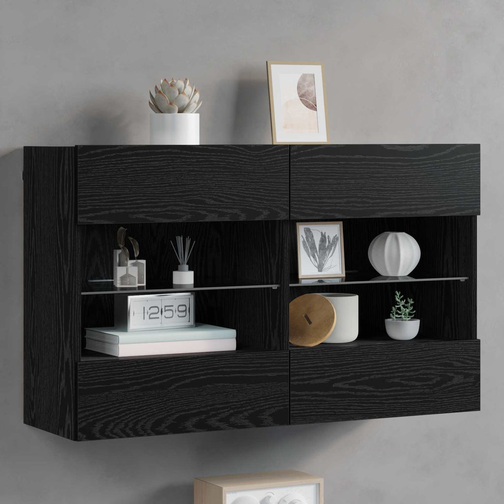 vidaXL TV-Wandschrank mit LED Schwarz Eichen-Optik 98,5 x 30 x 60,5 cm