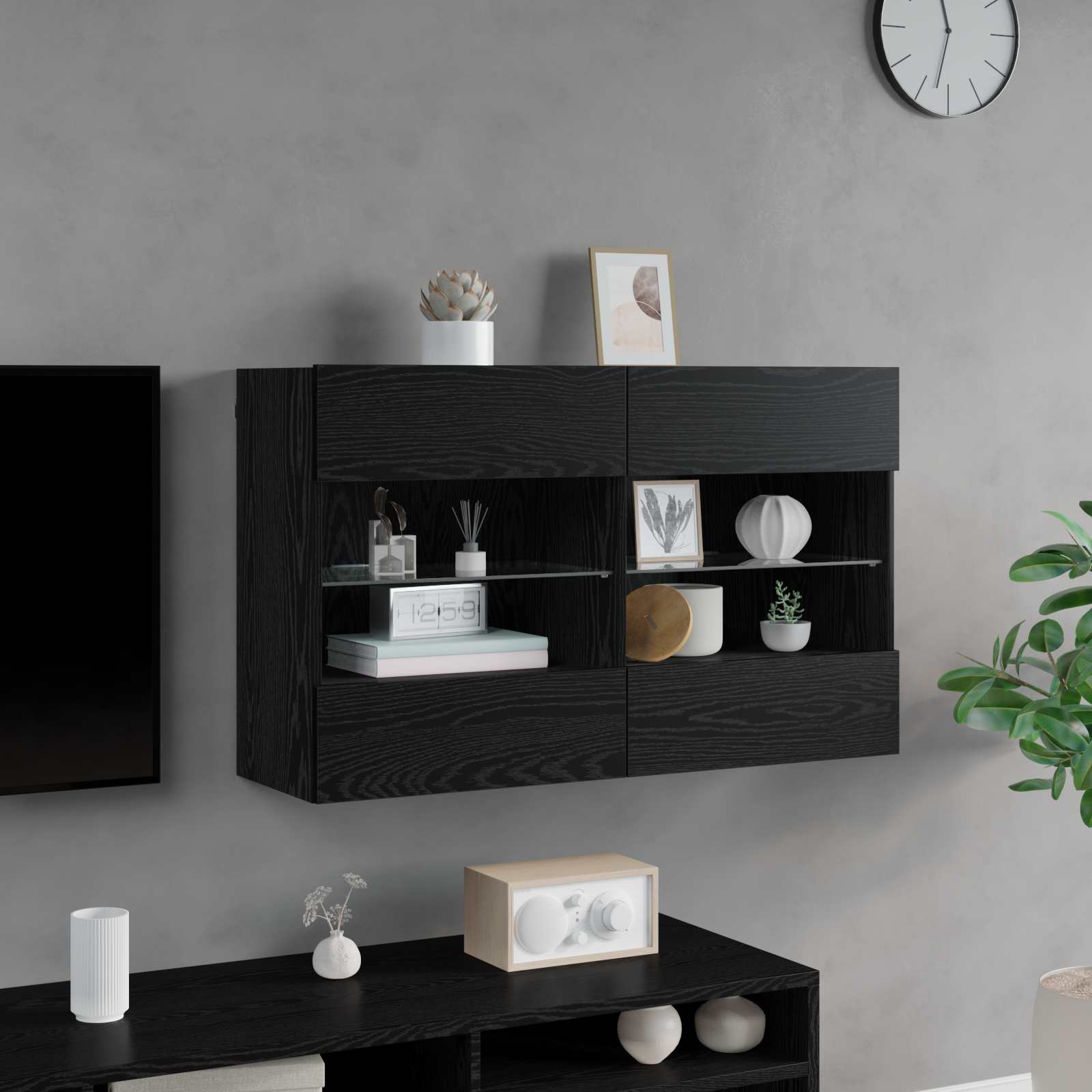vidaXL TV-Wandschrank mit LED Schwarz Eichen-Optik 98,5 x 30 x 60,5 cm