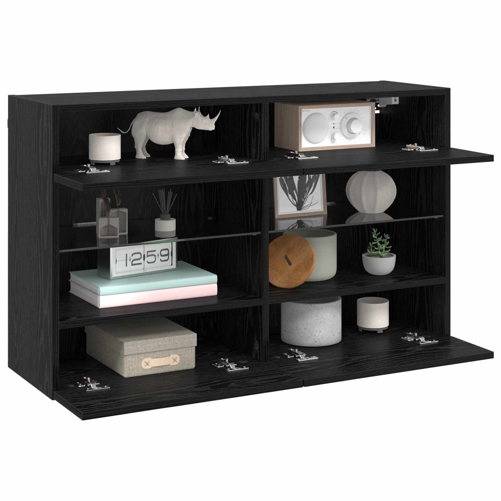 vidaXL TV-Wandschrank mit LED Schwarz Eichen-Optik 98,5 x 30 x 60,5 cm