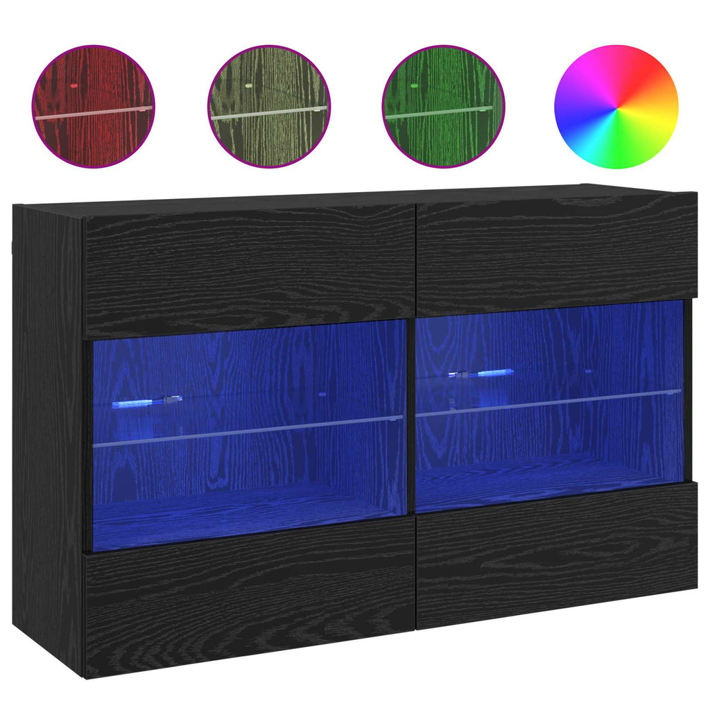 vidaXL TV-Wandschrank mit LED Schwarz Eichen-Optik 98,5 x 30 x 60,5 cm