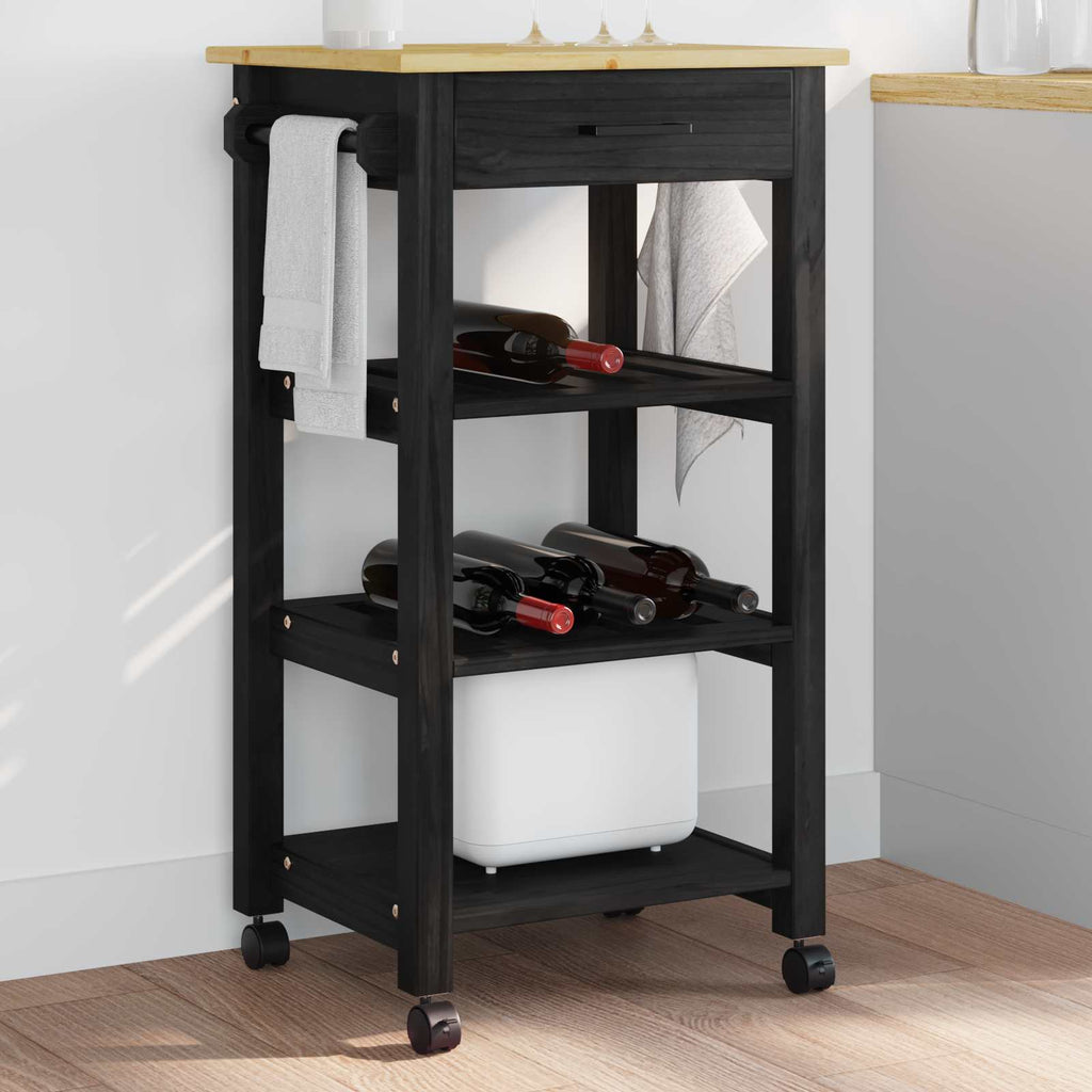 vidaXL Küchentrolley MONZA Schwarz 48 x 40 x 88,5 cm Massivholz Kiefer